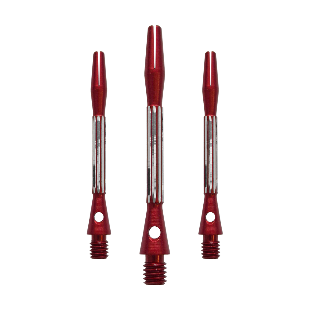 Die Bulls NL Flash 2 Aluminium Shafts in Rot werden hier als Set gezeigt. Sie sind 46 mm lang und aus Aluminium gefertigt.