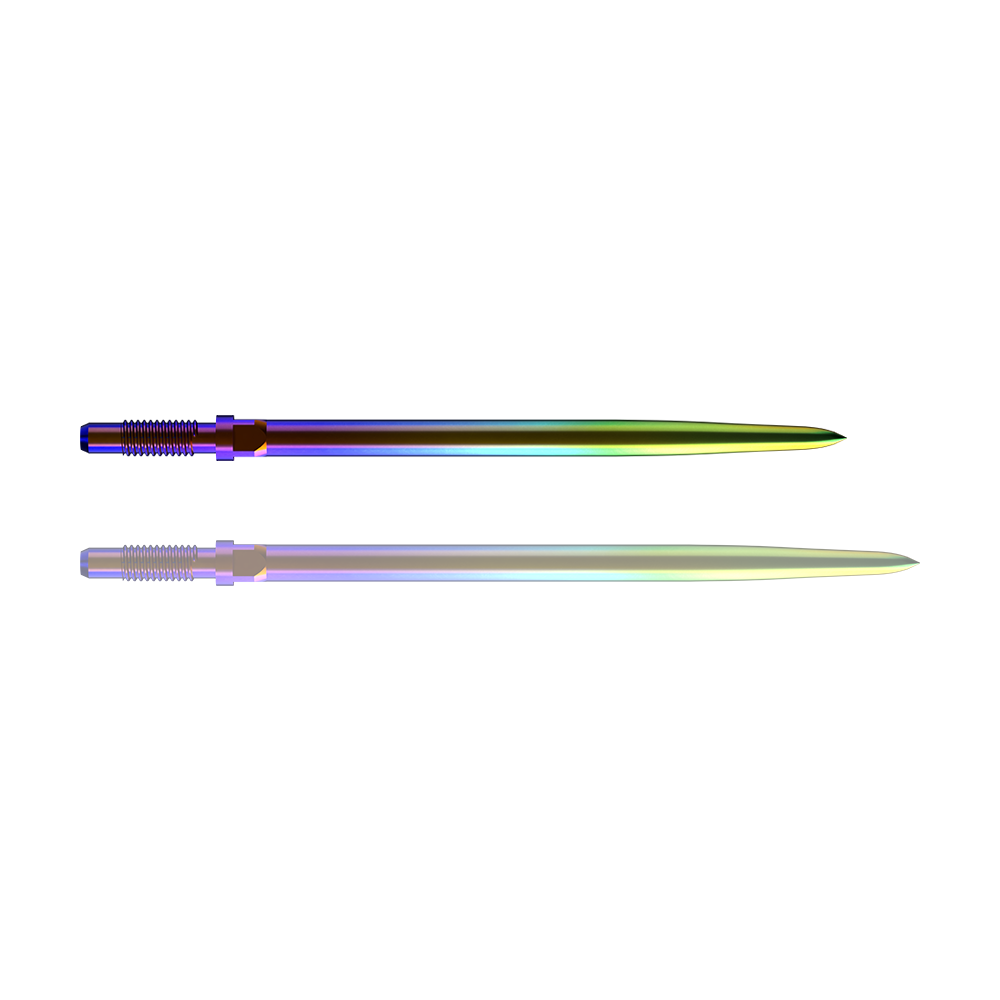 Końcówki do rzutek Bulls NL Convertible Point – gładkie – tęczowe Ein Bild mit dem Dateinamen BU57716_BullsNL_Convertible_Points_Smooth_Rainbow_36mm_1. Es zeigt vermutlich einen Dartspitzen-Artikel in Regenbogenfarben.