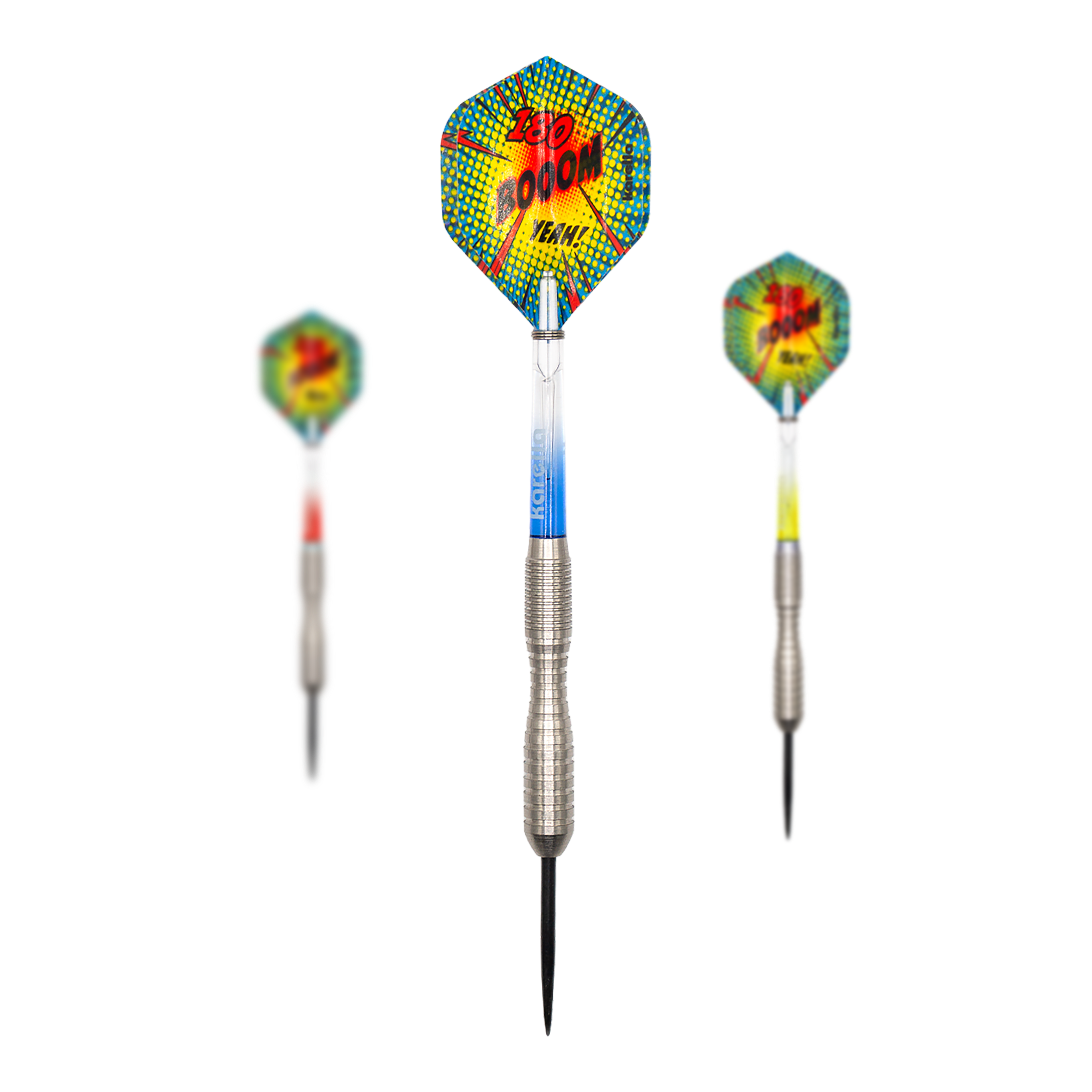Lotki stalowe Karella Comic Line CL-3 - 24g Dieses Bild zeigt ein Set der Karella Comic Line CL-3 Steeldarts mit 24 Gramm Gewicht. Das Set eignet sich ideal für Präzisionswürfe.