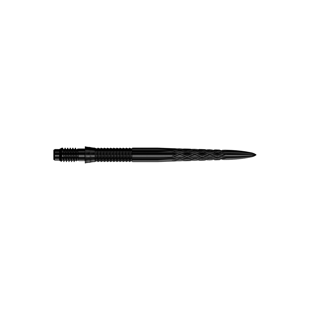 Końcówki do lotek Mission R2.5 Rapid Point DSX – czarne Abgebildet sind schwarze Dartspitzen mit einer Länge von 30 mm. Die Spitzen liegen parallel zueinander.