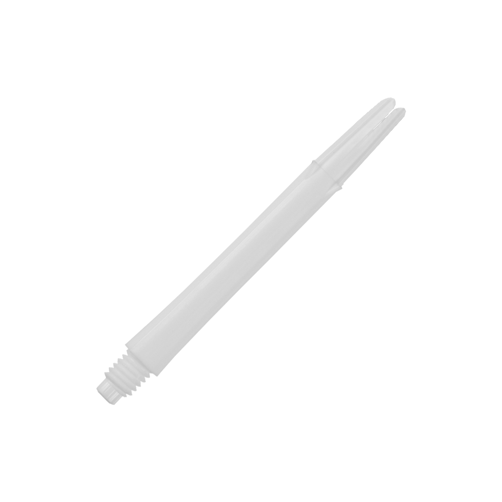 Wałki L-L-Style-Shafts blokowane proste - białe Auf dem Bild ist ein gerader, weißer Dartshaft ohne Kappen zu sehen. Der Shaft ist schlicht gestaltet und hat eine Länge von 46 mm.