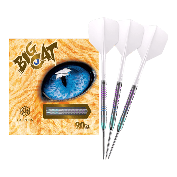 Stalowe lotki Caliburn Big Cats Ocelot Caliburn Big Cats Ozelot Steeldarts mit einem Gewicht von 23g. Das Bild zeigt die gesamte Länge des Dartpfeils.