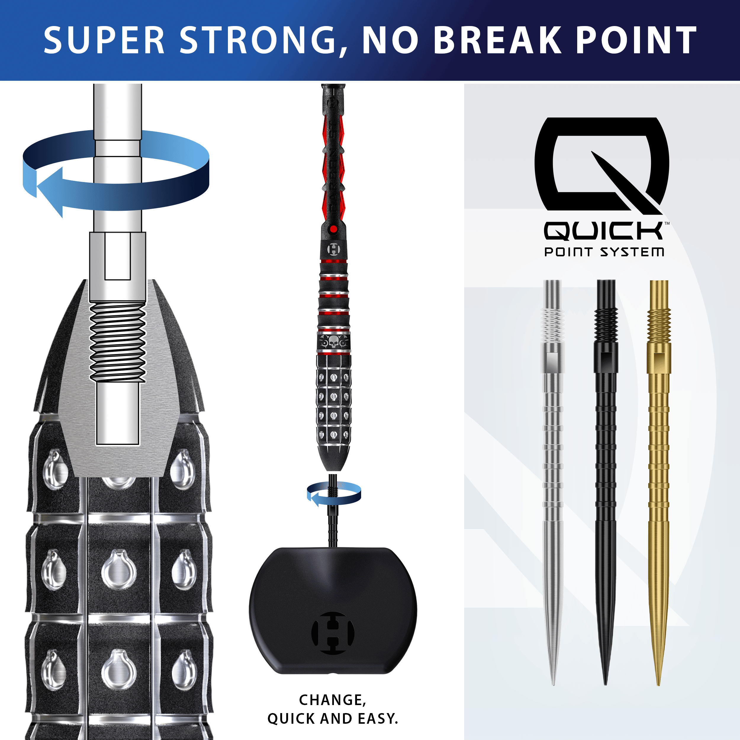 Końcówki do lotek Harrows Quick Point Heavy Metal – srebrne Harrows Quick Point Heavy Metal Dartspitzen in Schwarz sind abgebildet. Sie werden für das Dartspiel genutzt.