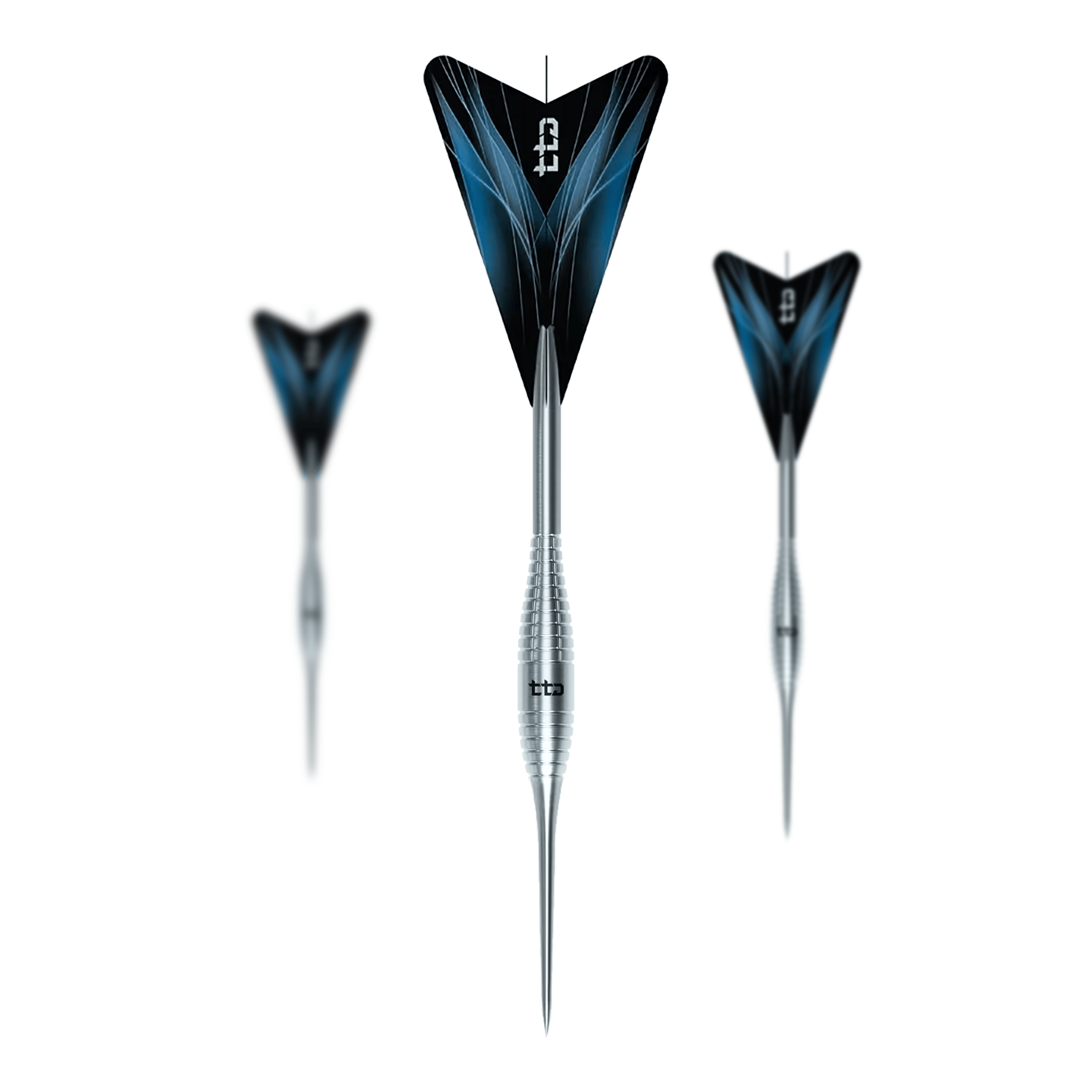 Caliburn TTD Complete Titanium T2 Silver Steeldarts - 6g Das Bild zeigt die Caliburn TTD Complete Titanium T2 Silver Steeldarts - 6g als Set. Es handelt sich um hochwertige Steeldarts aus Titan mit einem Gewicht von 6 Gramm.