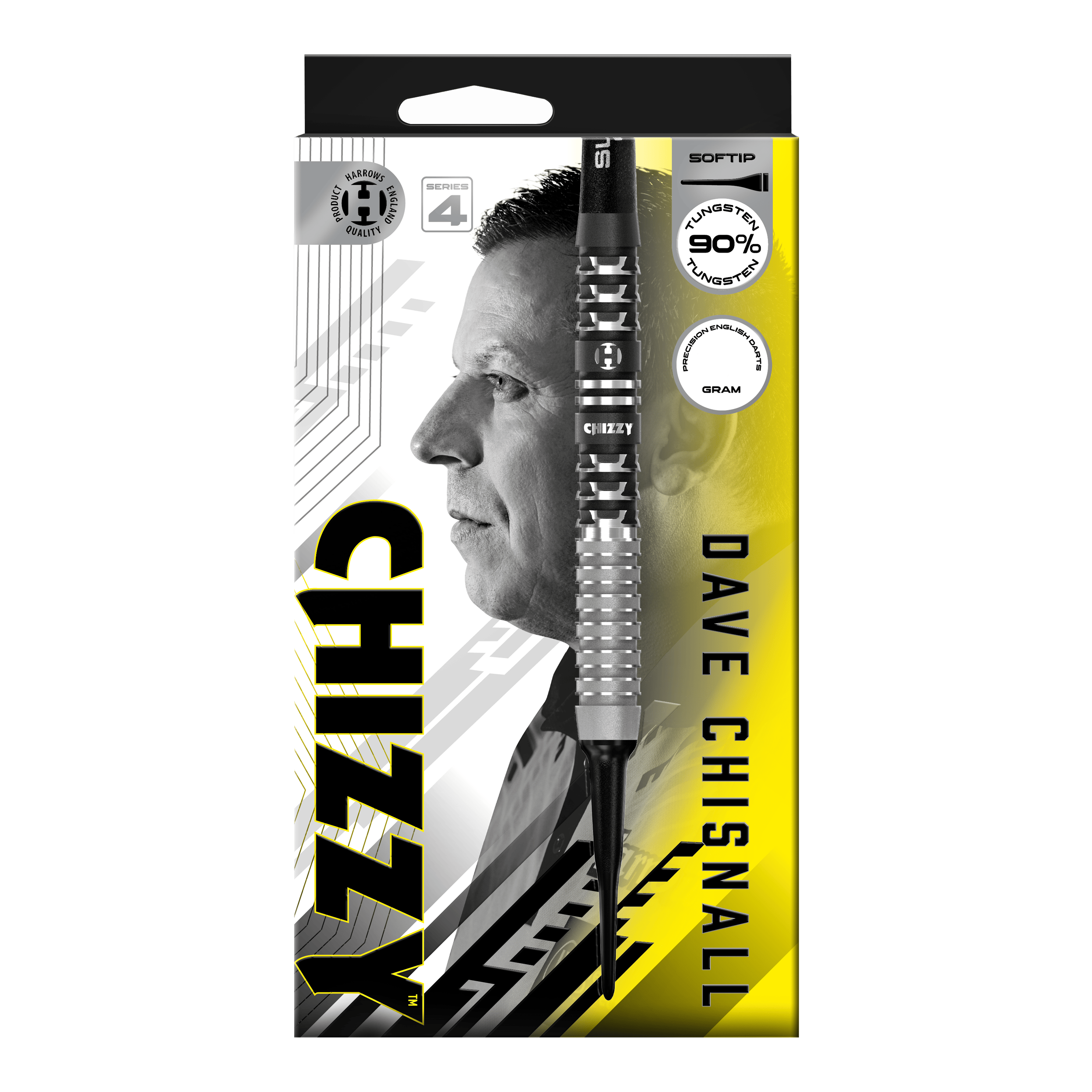 Harrow's Dave Chisnall Chizzy Series 4 miękkie lotki Das Bild zeigt die Harrows Dave Chisnall Chizzy Series 4 Softdarts. Diese Softdarts wurden für Präzisionswürfe entwickelt.