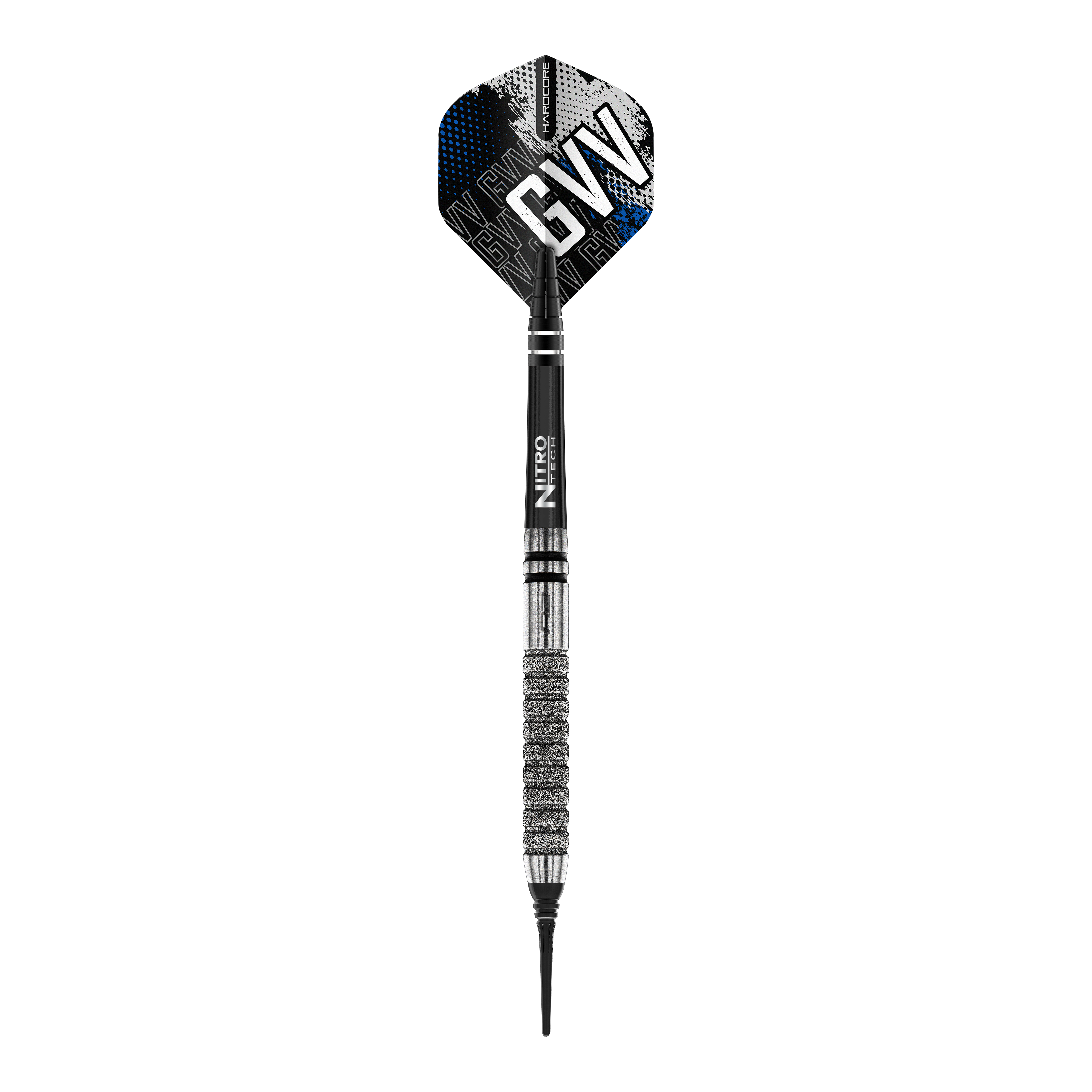 Softdarts Red Dragon Gian Van Veen Tour Edition - 20g Dies ist ein Softdart aus der Serie "Red Dragon Gian Van Veen Tour Edition" mit einem Gewicht von 20g. Der Dart hat ein modernes Design mit silbernen und schwarzen Elementen sowie den Initialen "GVV" auf dem Flight.
