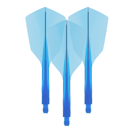 System lotu Condor AX 120 Clear Blue - wąski Das Bild zeigt drei blaue Dart-Flights mit integriertem Schaft. Es handelt sich um das Produkt "Condor Axe 120 Flight-System Clear Blue - Narrow".