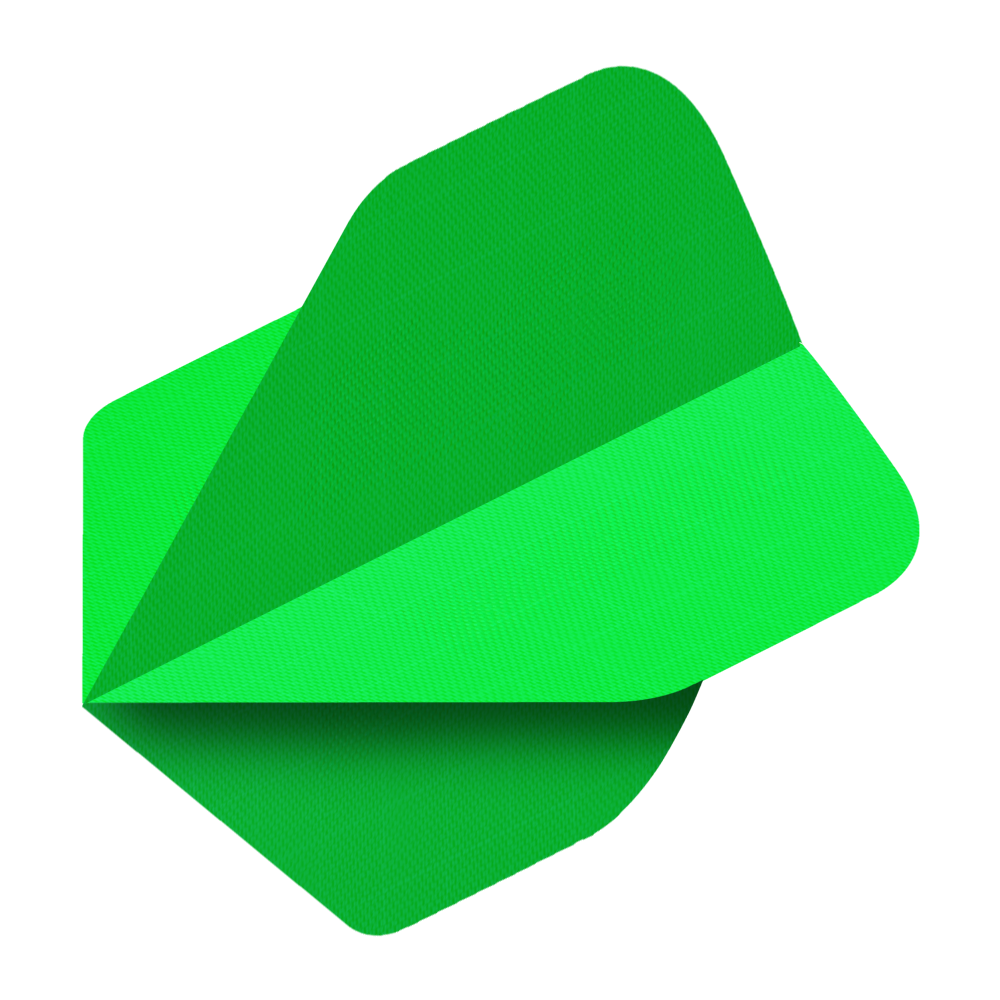 Nylonowe lotki N5 - Standard - Neonowa zieleń Das Bild zeigt einen leuchtend neongrünen Nylon-Stoff Flight in der Form N5. Die Oberfläche hat eine feine, strukturierte Musterung.