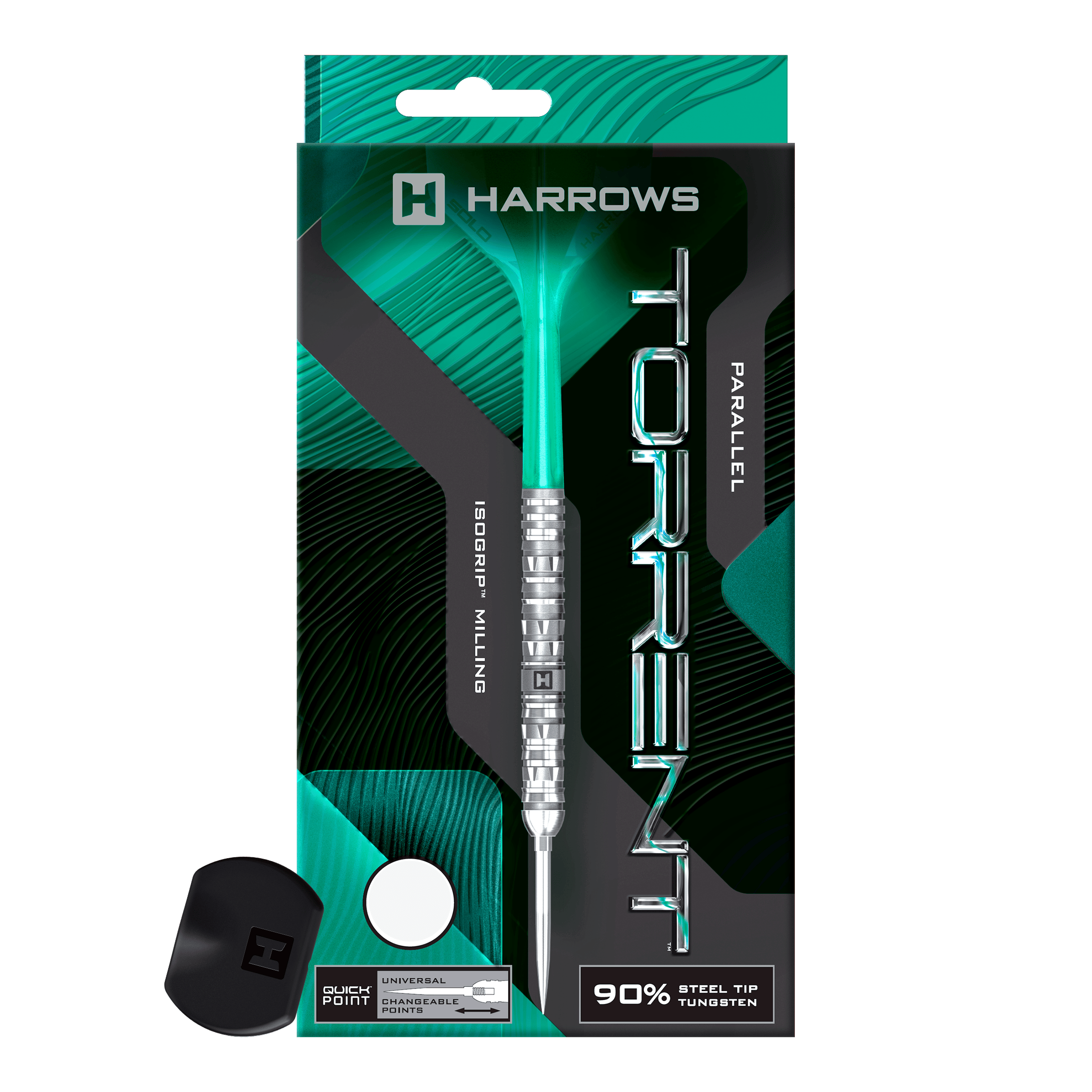 Harrows Torrent Parallel Quick Point Steeldarts Gezeigt wird ein Steeldartpfeil in moderner Ausführung mit parallel verlaufendem Griff. Die Pfeilspitze ist deutlich erkennbar.