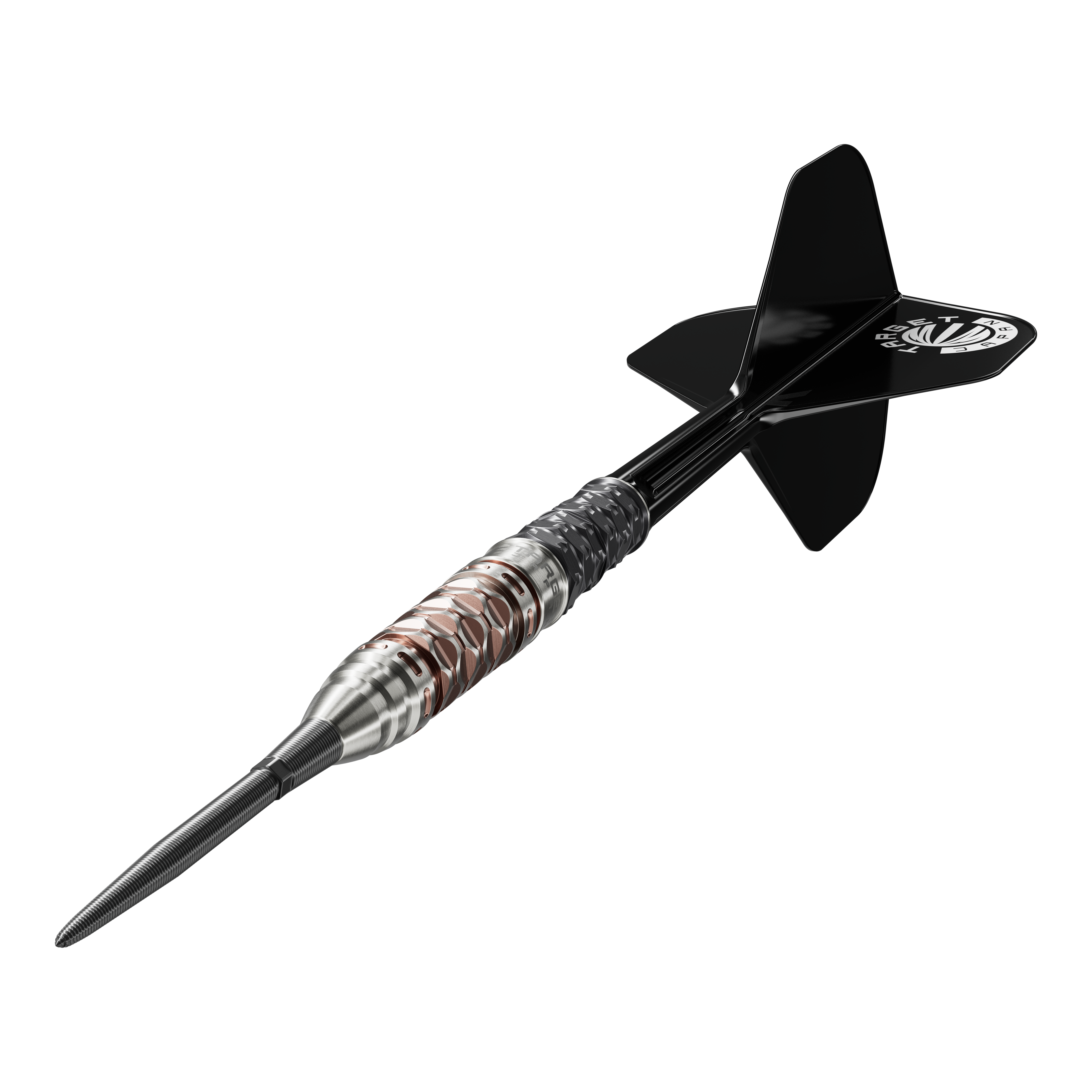 Lotki stalowe Charis GEN6 Swiss Point firmy Target Japan – 23 g Die Target Japan Charis GEN6 Swiss Point Steeldarts - 23g werden hier abgebildet. Man erkennt das schlanke Barrel und die präzise Verarbeitung.