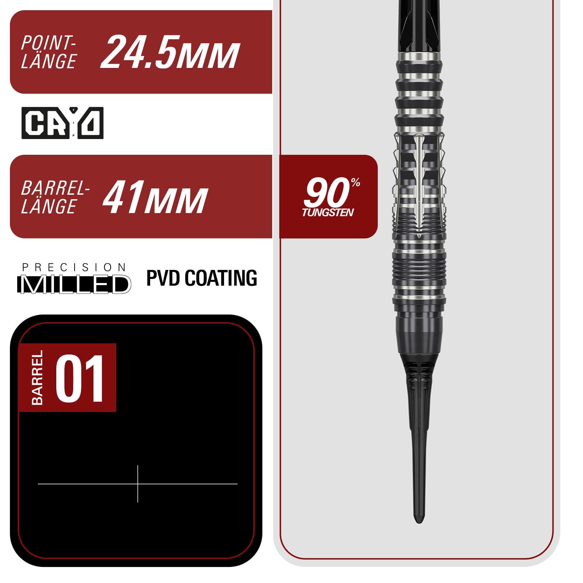 Miękkie lotki Target Black Marque Blaze – 18 g Die Target Black Marque Blaze Softdarts - 18g sind abgebildet. Diese Darts zeichnen sich durch ihr elegantes schwarzes Design aus.