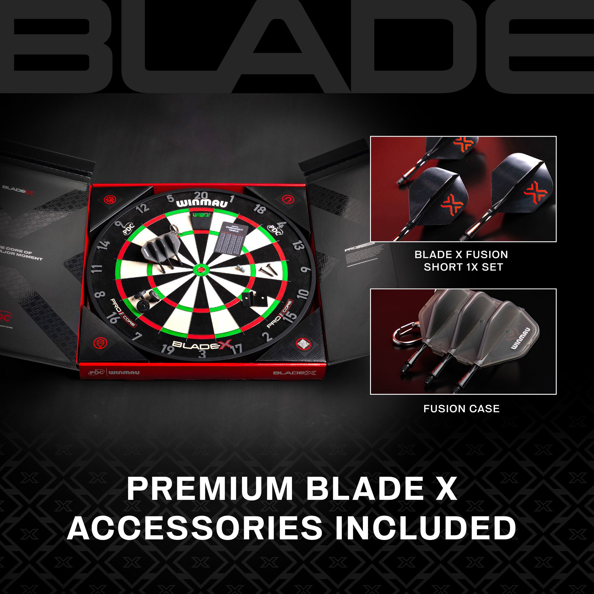 Stalowa tarcza do darta Winmau Blade X ProCore Das Bild zeigt eine Detailaufnahme des Winmau Blade X ProCore Steeldartboards. Es hebt die Besonderheiten der Scheibe hervor.