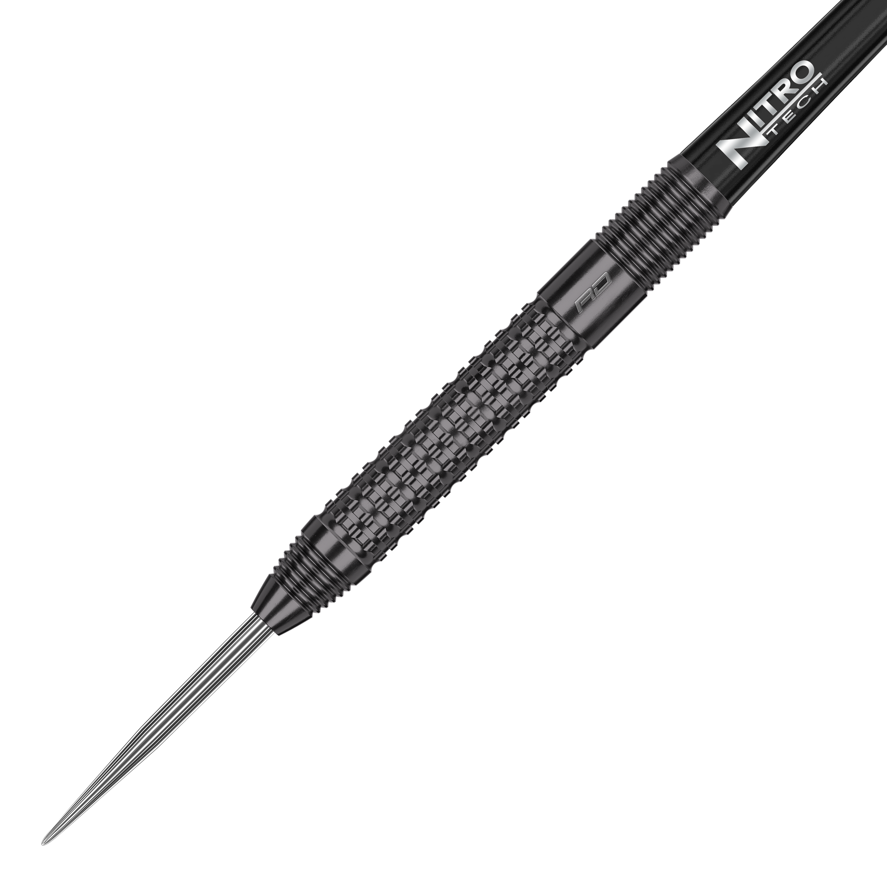 Red Dragon T-800 Steeldarts Das Bild zeigt einen Red Dragon T-800 Steeldart. Der Dartpfeil hat ein schwarzes, strukturiertes Griffstück und eine scharfe Metallspitze.