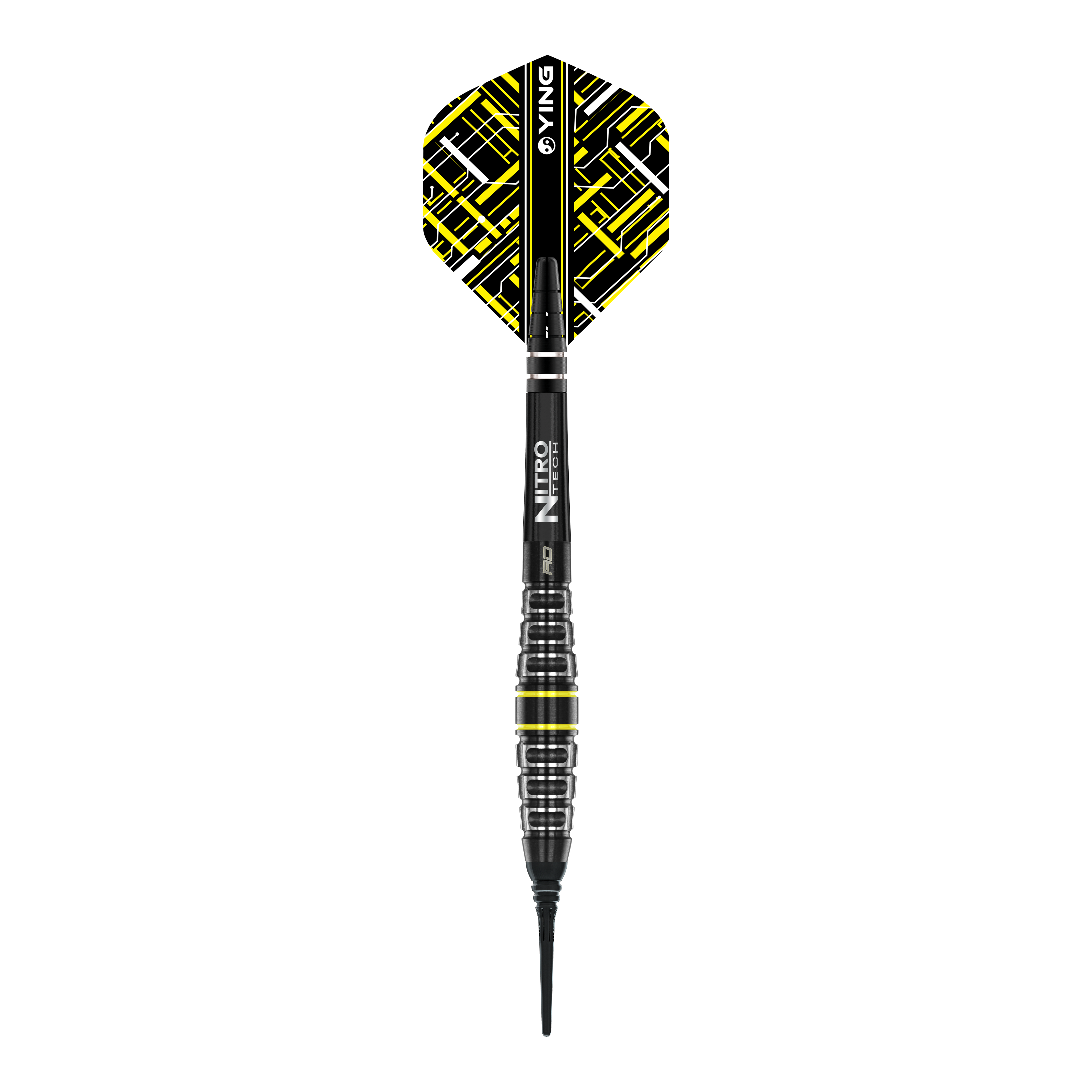 Czerwone strzałki Astraeus Q4X Torpedo Soft Darts - 20g Das Bild zeigt den Red Dragon Astraeus Q4X Torpedo Softdart mit einem Gewicht von 20g. Der Dart hat ein modernes Design mit schwarzen und gelben Akzenten.