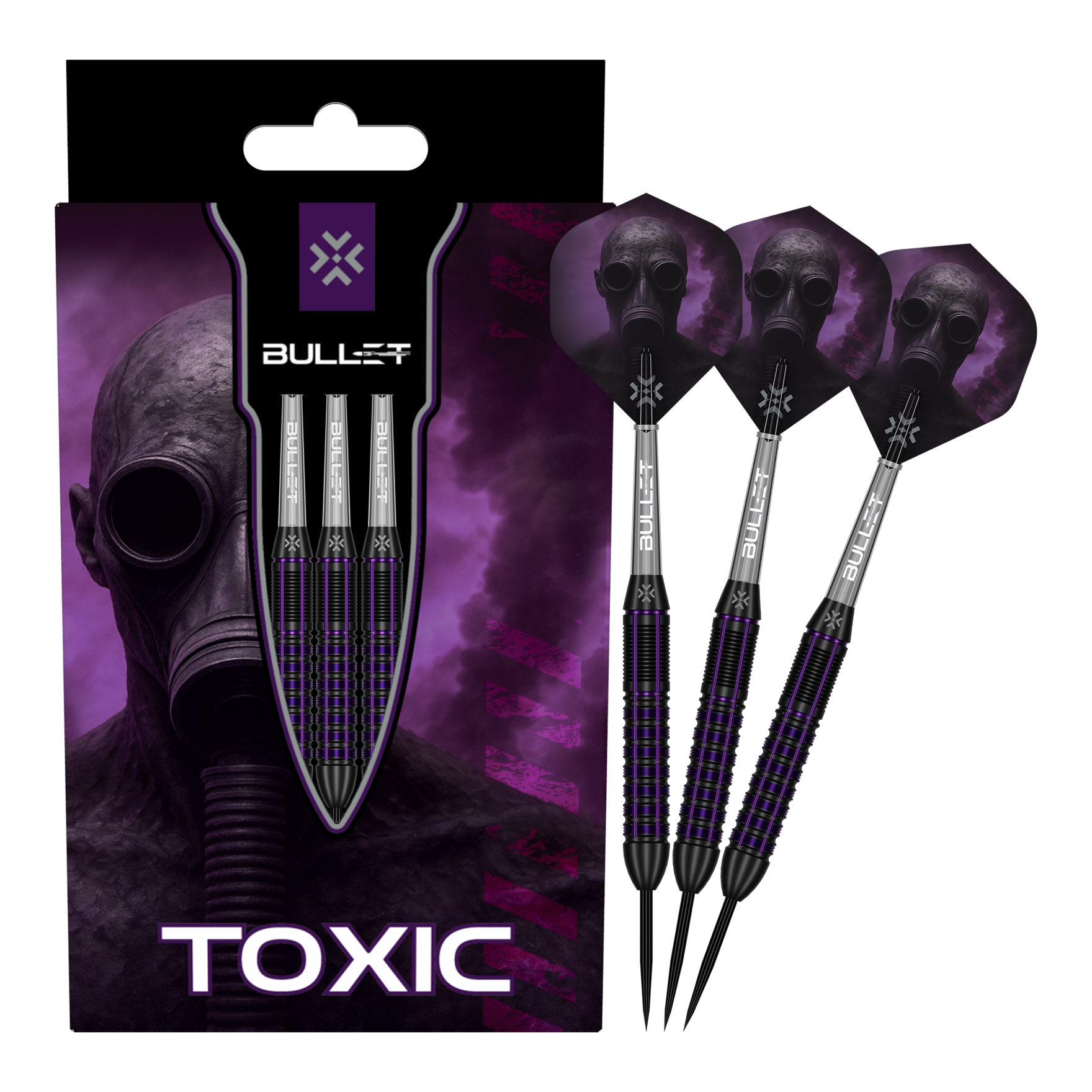 Strzałki Bullet Toxic Brass Steel Darts - 23g Abgebildet ist das Produkt Bullet Toxic Brass Steeldarts - 23g. Es handelt sich um einen Steeldart-Pfeil aus Messing.