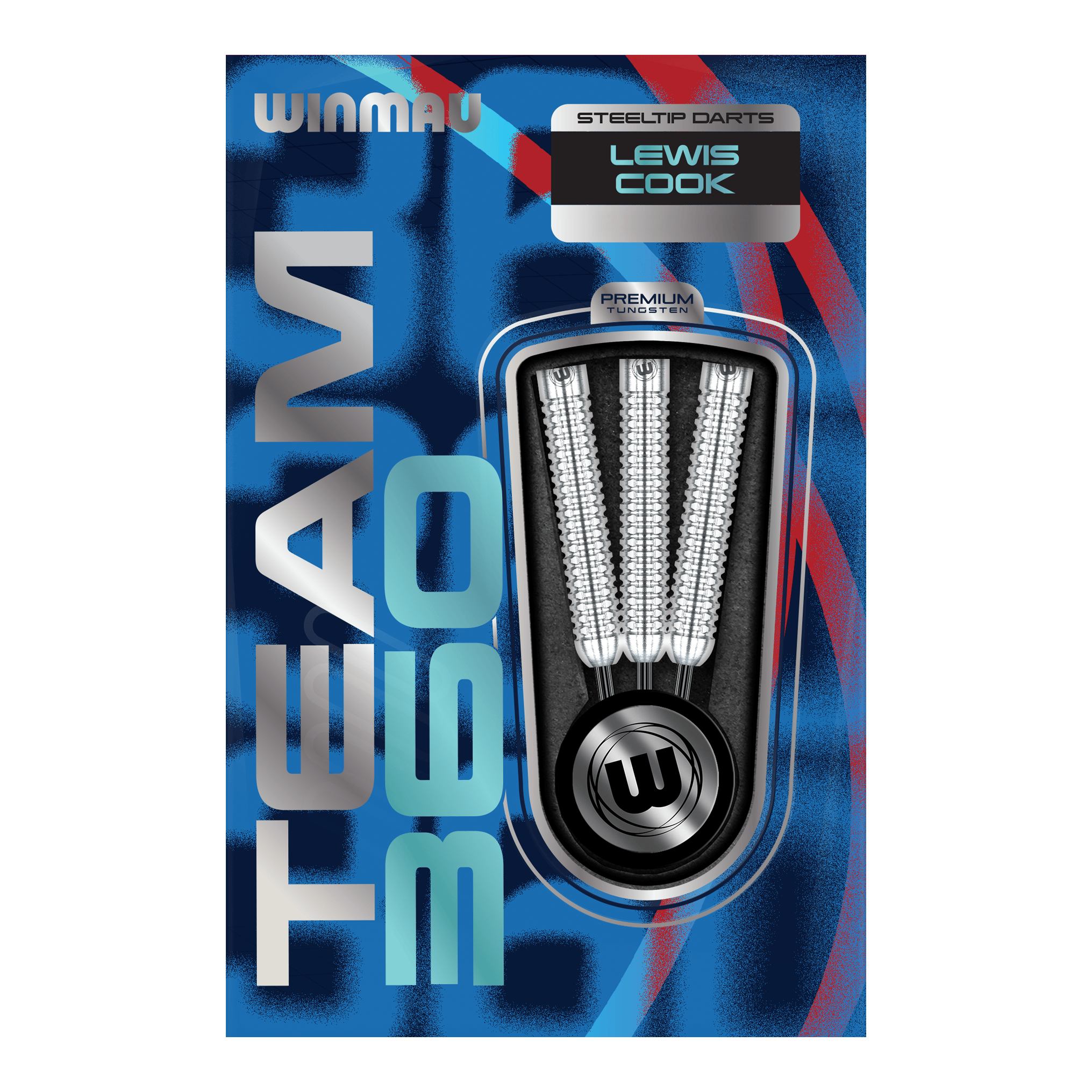 Lotki stalowe Winmau Team 360 Lewis Cook - 23 g Das Bild zeigt Winmau Team 360 Lewis Cook Steeldarts mit einem Gewicht von 23g. Die Steeldarts sind detailliert von der Seite abgebildet.