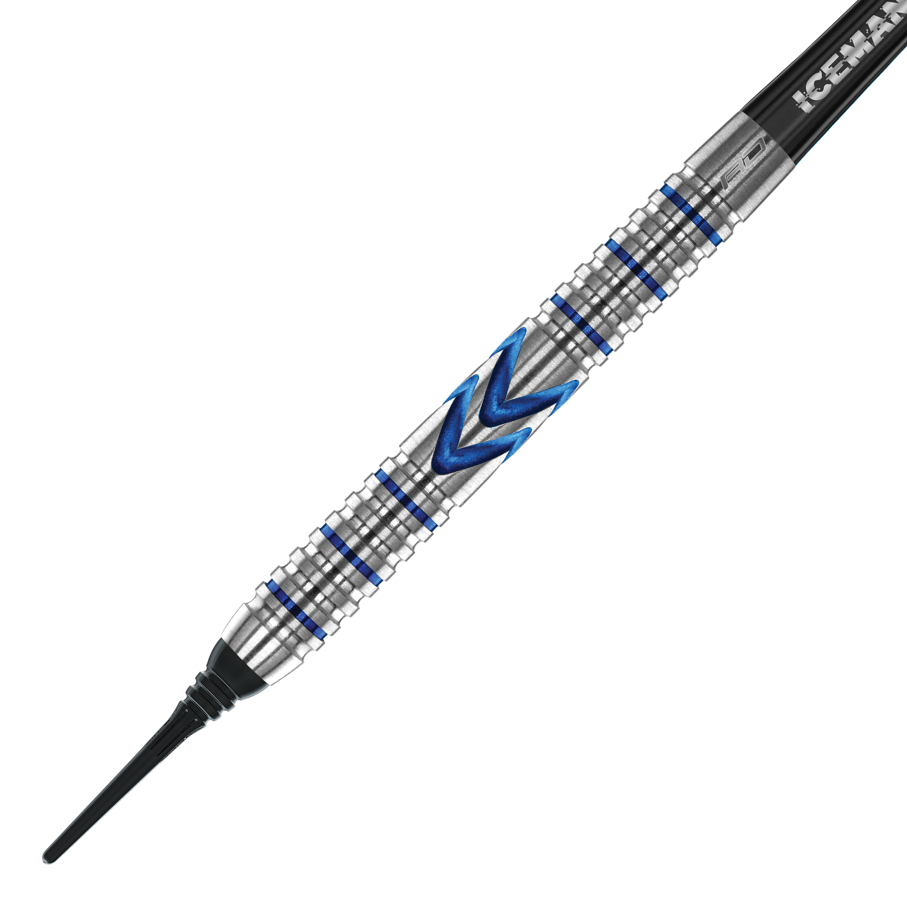 Czerwone lotki do gry Red Dragon Gerwyn Price Iceman Midnight Edition Soft Darts – 20 g Dies ist ein Softdart der Marke Red Dragon, Modell Gerwyn Price Iceman Midnight Edition mit 20 Gramm Gewicht. Der Dart hat ein silbernes Griffstück mit blauen Akzenten und einem markanten Zickzack-Muster.