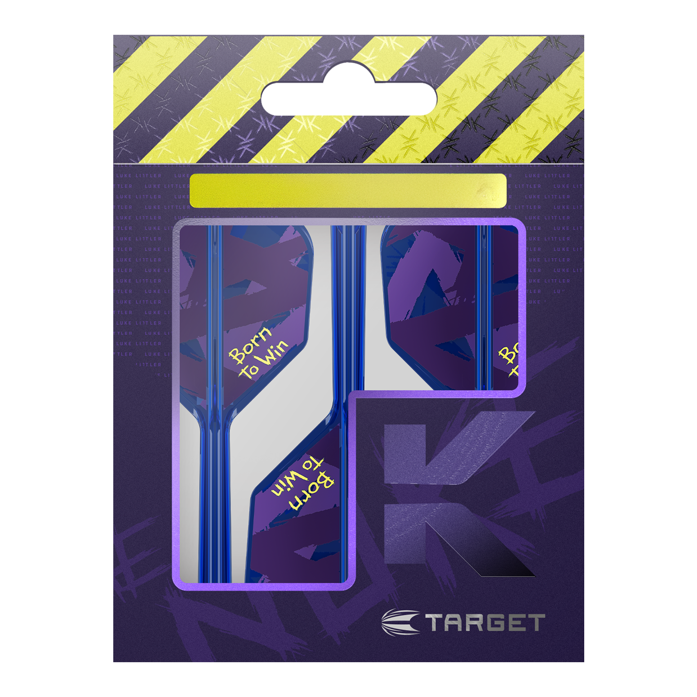 Hier sehen Sie die Target K-Flex Luke Littler Born To Win World Champion No6 Flights. Es handelt sich um spezielle Dart-Flights für Profis.