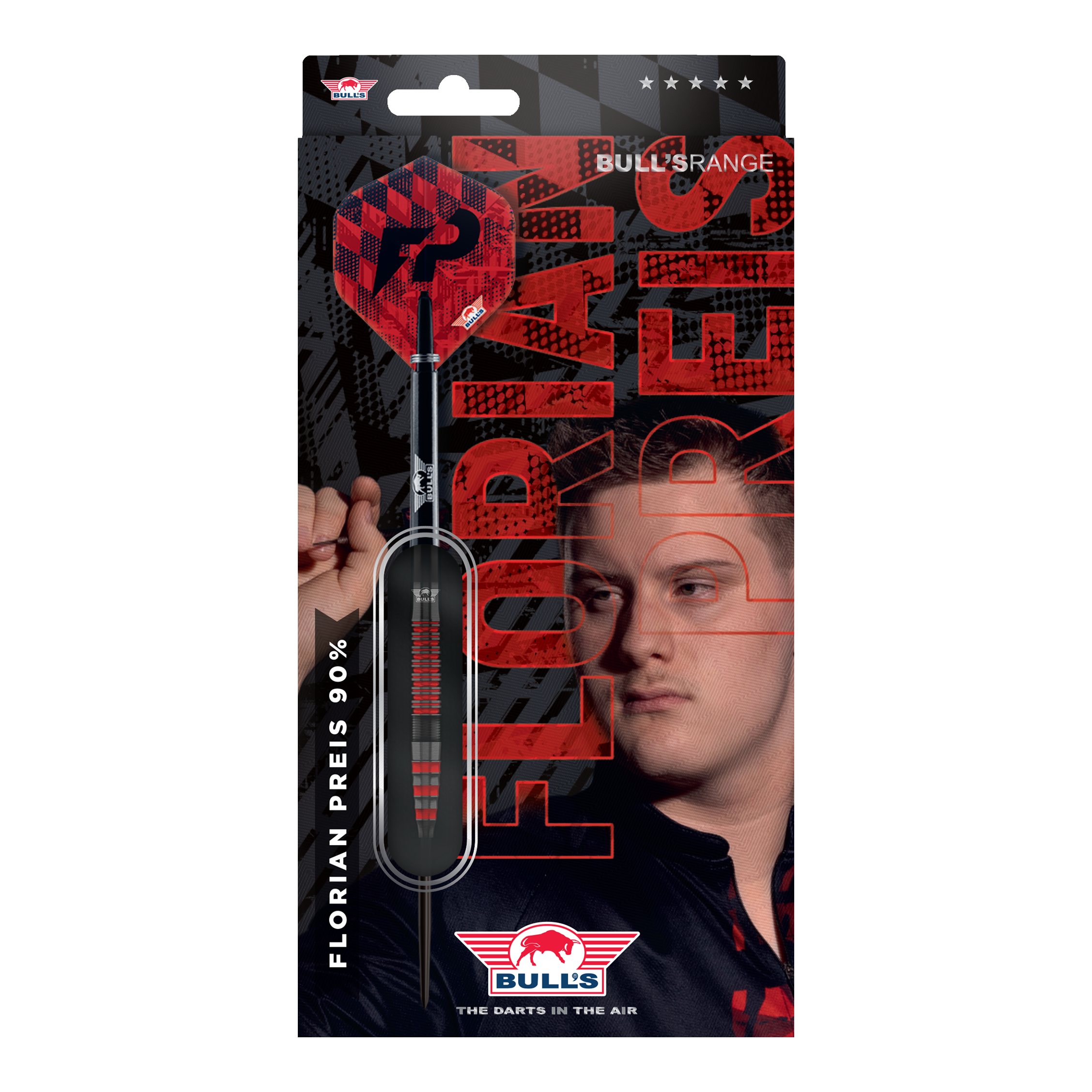 Das Produkt Bulls NL Florian Preis Steeldarts - 23g wird gezeigt. Die Steeldarts sind aus einer anderen Perspektive dargestellt.