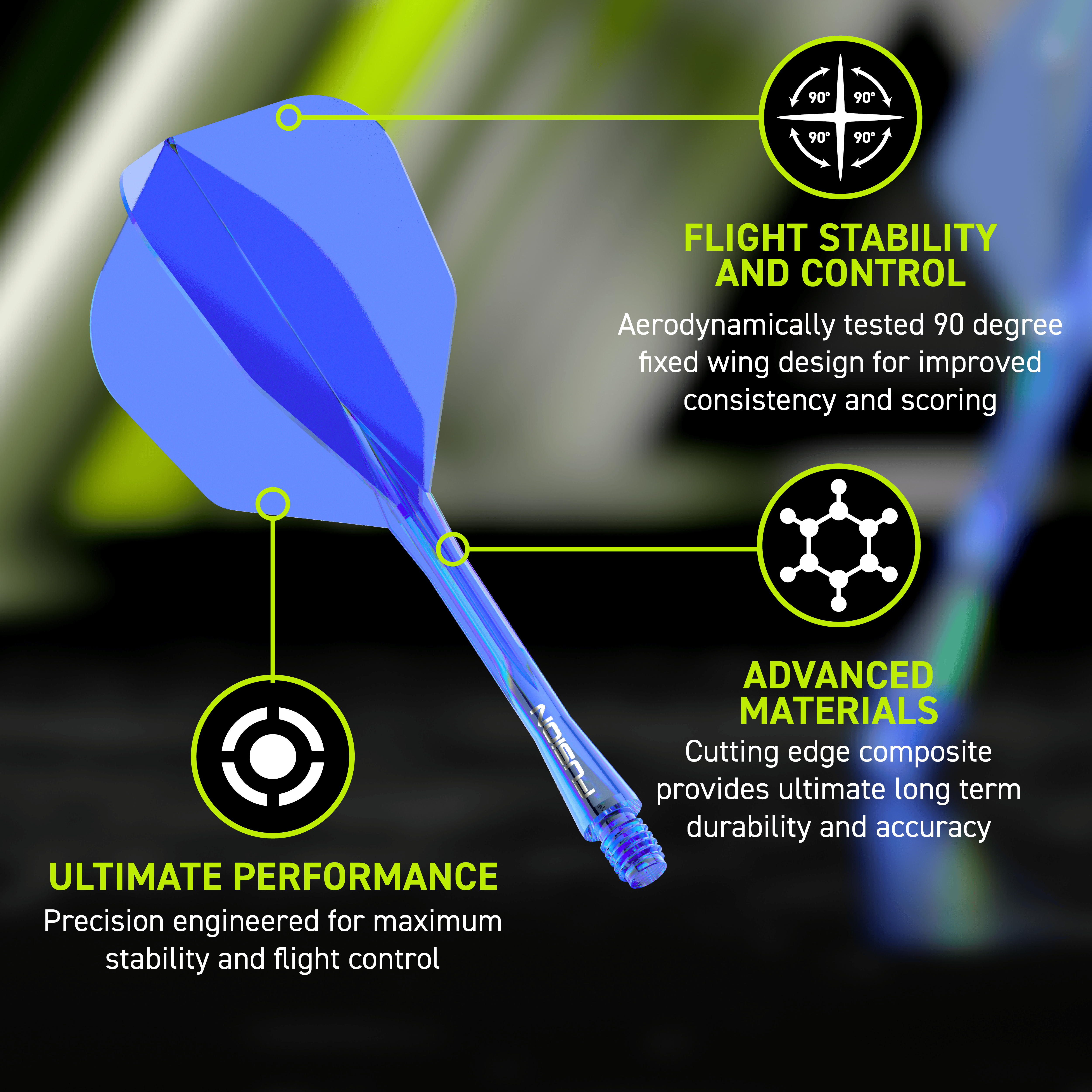 Winmau Fusion Flight Shaft System nr 6 niebieski Das Winmau Fusion Flight-Shaft-System No6 in Blau ist zu sehen. Es bietet eine moderne Lösung für Dartspieler.