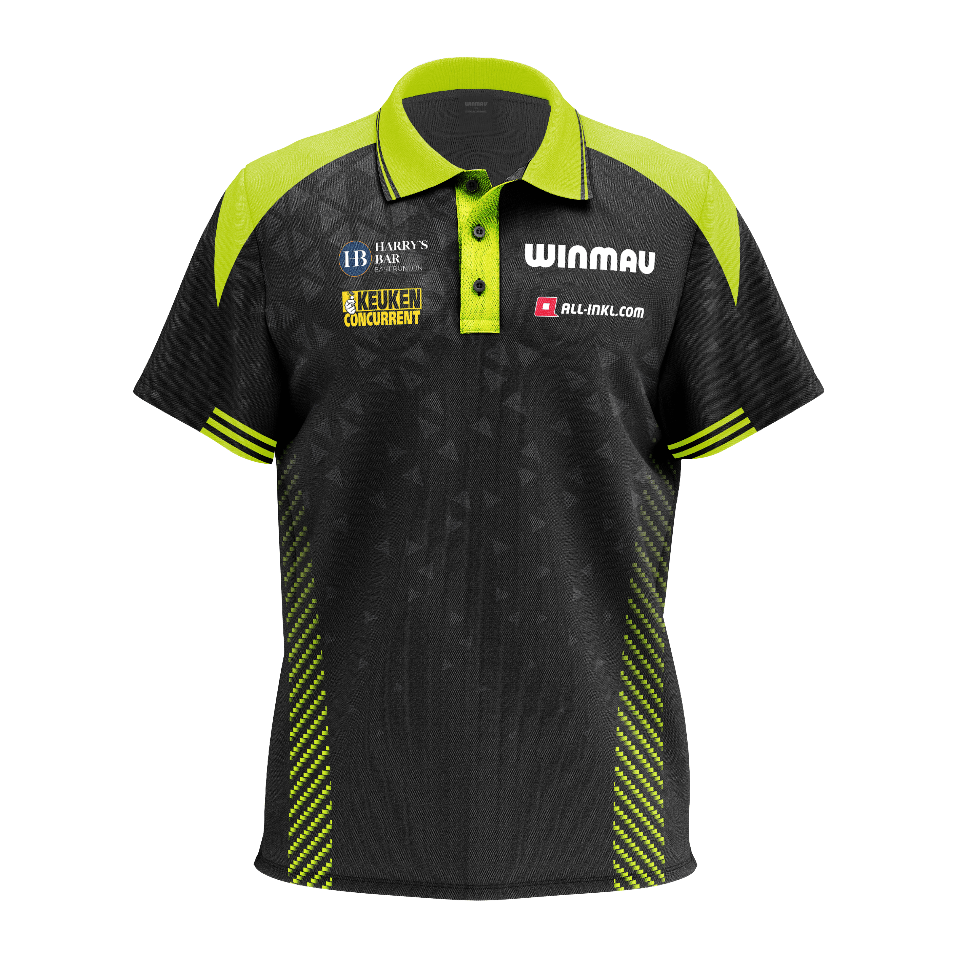 Koszulka polo Winmau Michael Van Gerwen Stage Das Bild zeigt das Winmau Michael Van Gerwen Stage Poloshirt. Das Shirt ist im Stil des bekannten Dartspielers gehalten.