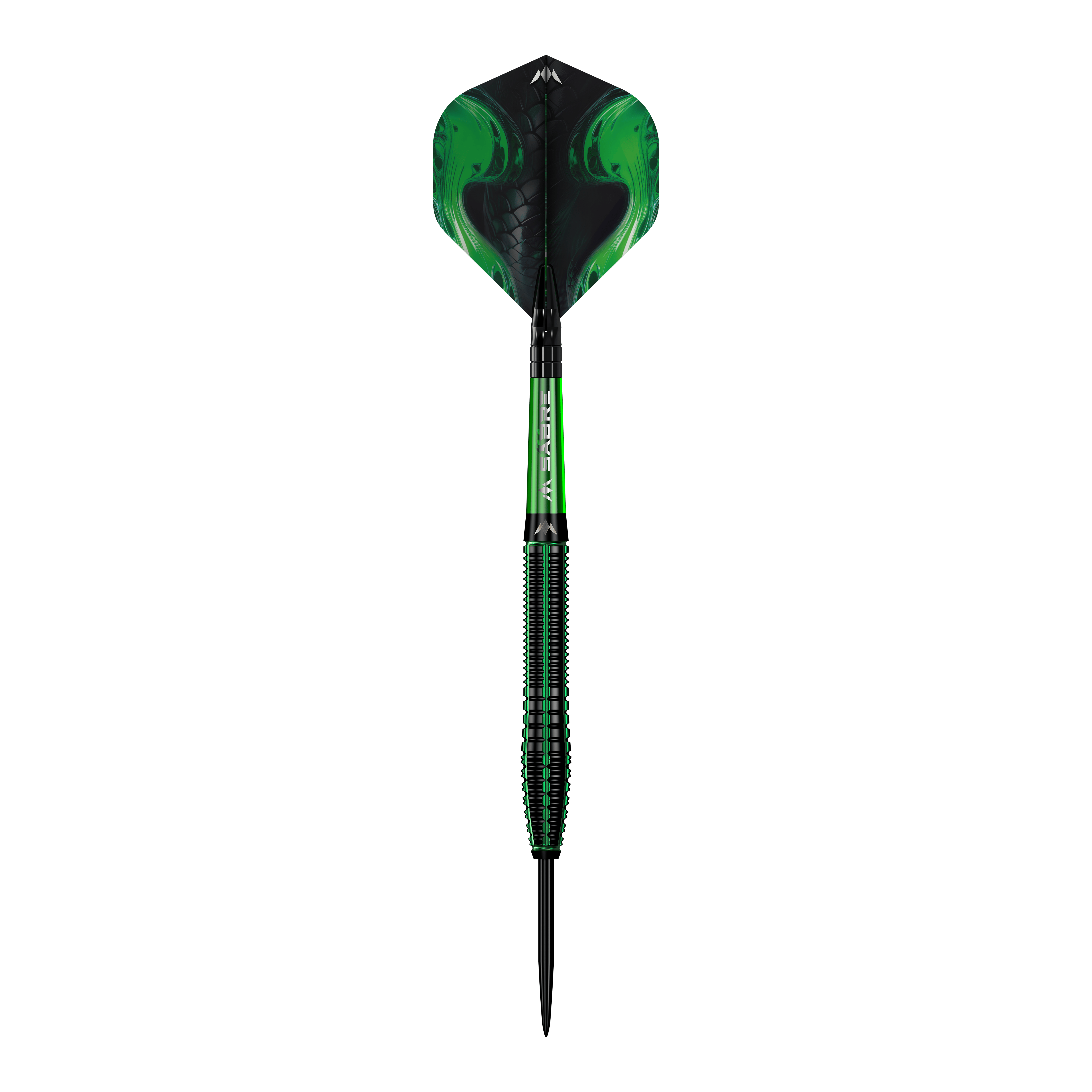 Stalowe rzutki Mission Venom Ein einzelner Mission Venom Steeldart wird präsentiert. Die Konturen und das Design sind gut erkennbar.