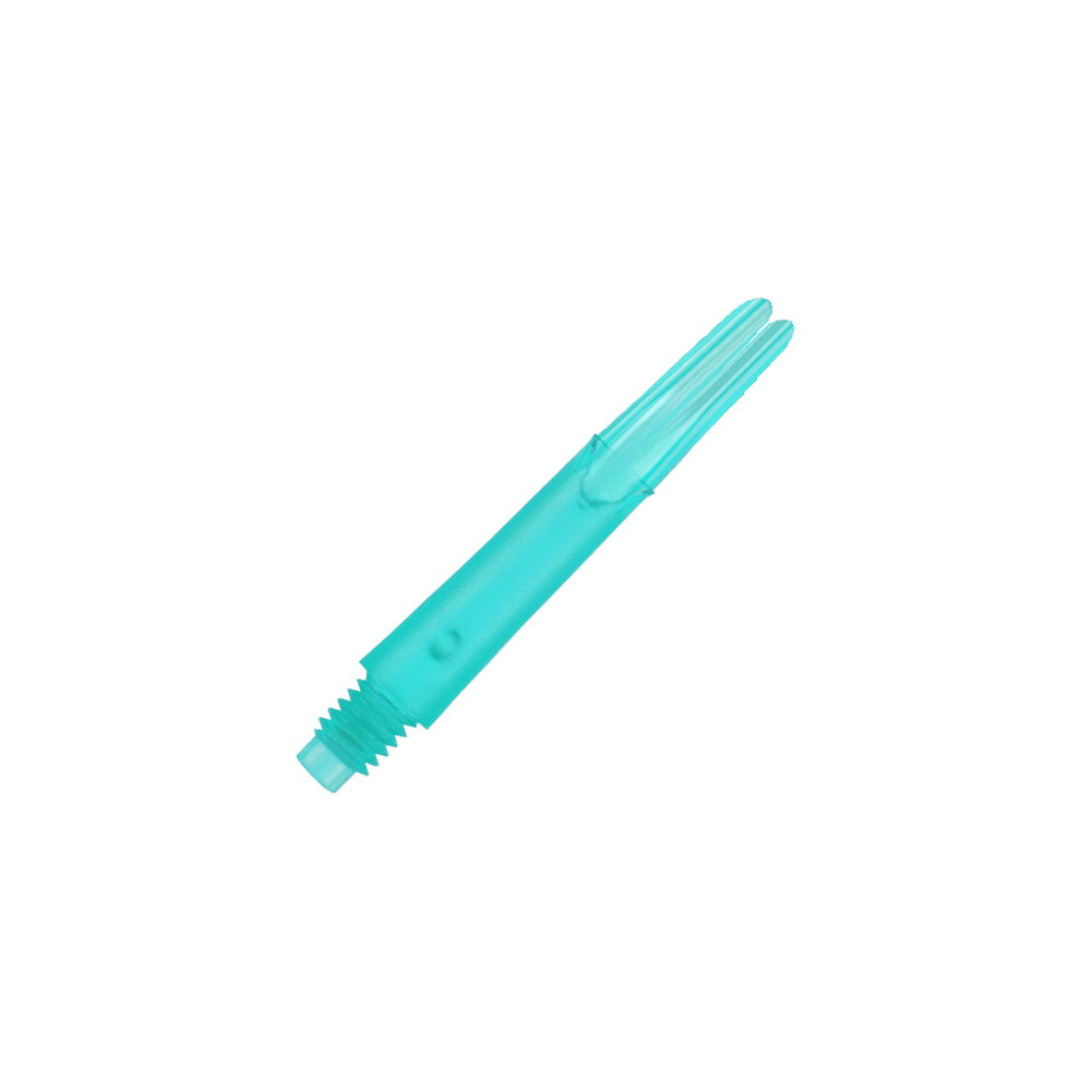 Wałki L-Style z blokadą prostą - Emerald Auf dem Bild ist ein gerader, transparenter, smaragdgrüner Schaft zu sehen. Es handelt sich um ein Ersatzteil für einen Dartpfeil ohne Kappen.