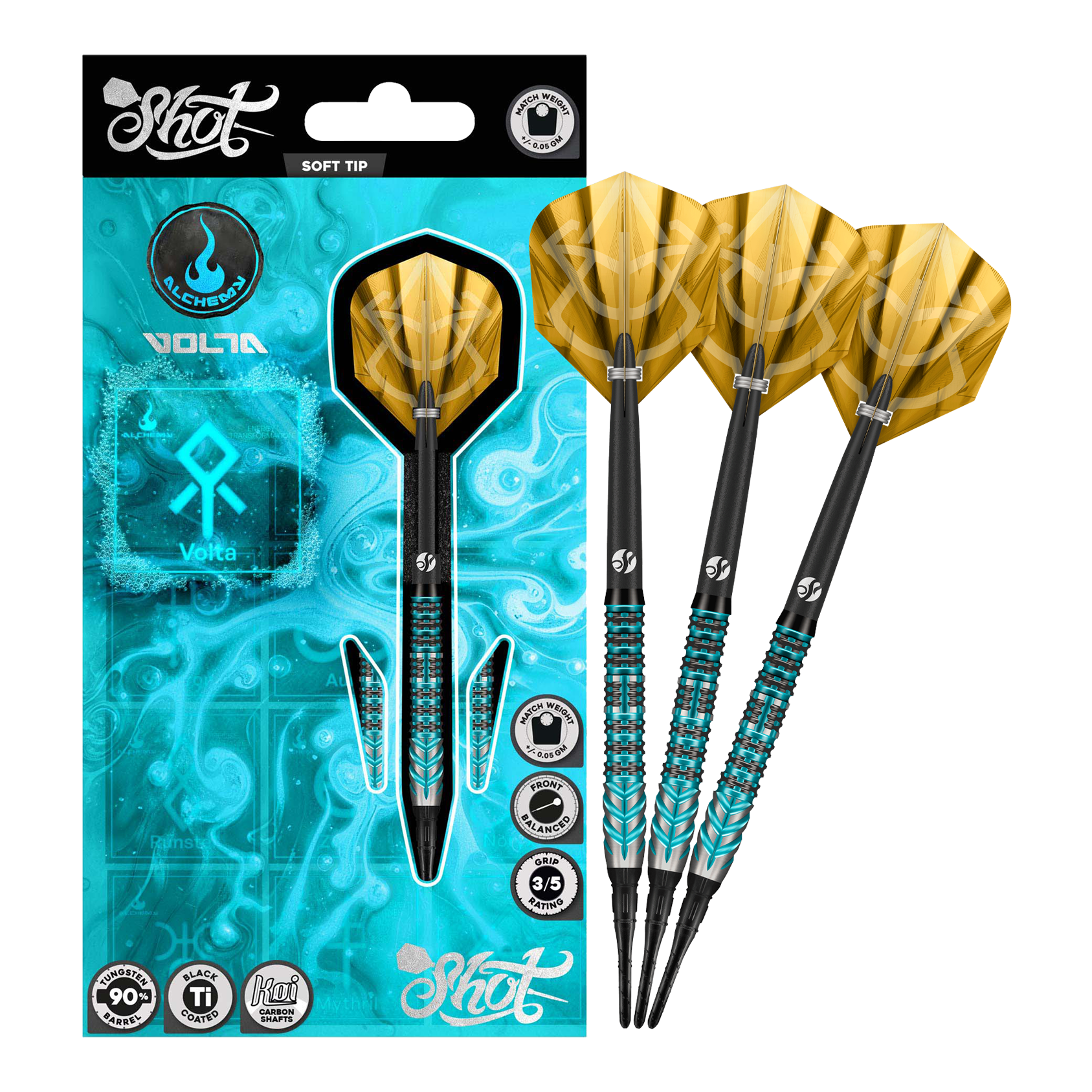 Lotki Shot Alchemy Volta Soft Darts - 20g Auf dem Bild sind die Shot Alchemy Volta Softdarts - 20g zu sehen. Die Softdarts sind vollständig abgebildet.