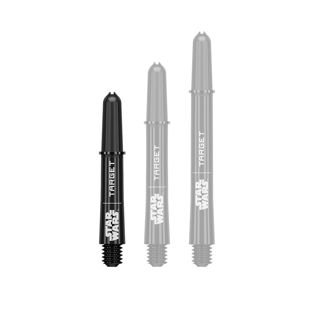 Abbildung eines kurzen Dart-Schafts aus der Datei 380420_Target_StarWars_ProGrip_Shafts_Schwarz_Short_34mm_1. Es handelt sich um einen schwarzen ProGrip Dart-Schaft in kurzer Ausführung.