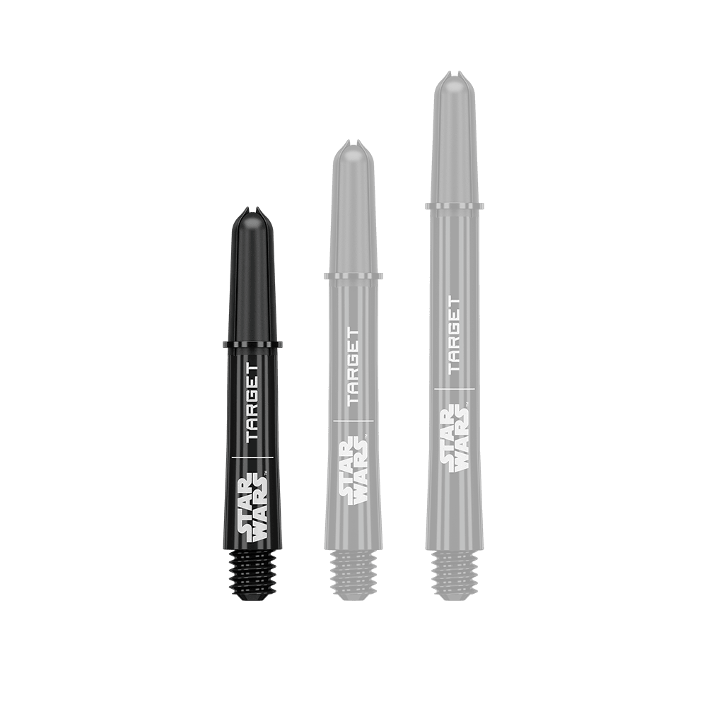 Wałki Target Star Wars ProGrip – czarne Abbildung eines kurzen Dart-Schafts aus der Datei 380420_Target_StarWars_ProGrip_Shafts_Schwarz_Short_34mm_1. Es handelt sich um einen schwarzen ProGrip Dart-Schaft in kurzer Ausführung.