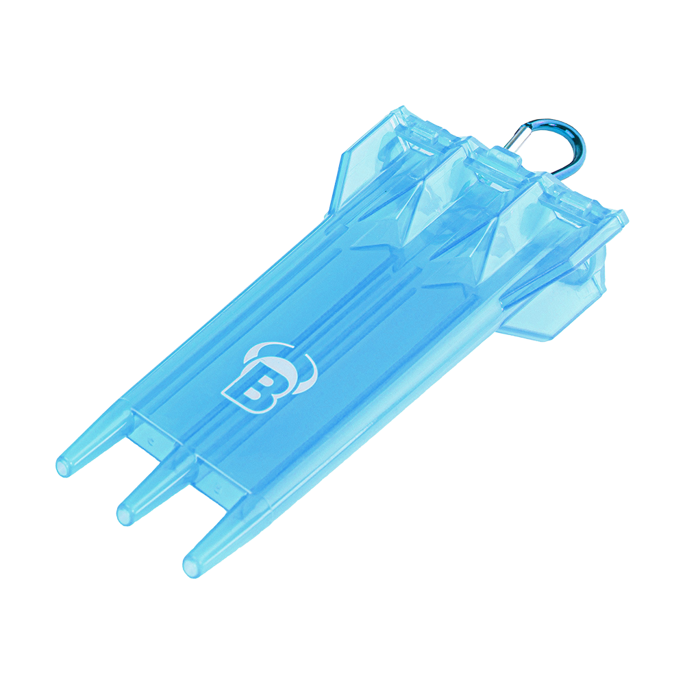Das Bild zeigt das Produkt "Bulls ACRA X Dartcase" in hellblauer Farbe. Das Dartcase hat drei Fächer und einen Metallring zum Befestigen.