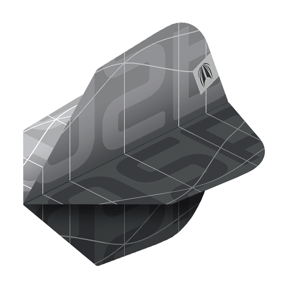 Target Pro Ultra Aspinall X Echo No6 Lotki - 3 zestawy Das Bild zeigt ein Set von Target Pro Ultra Aspinall X Echo No6 Flights für Darts. Die Flights sind in einem modernen, dunklen Design mit grafischen Linien und einem dezenten Logo gestaltet.