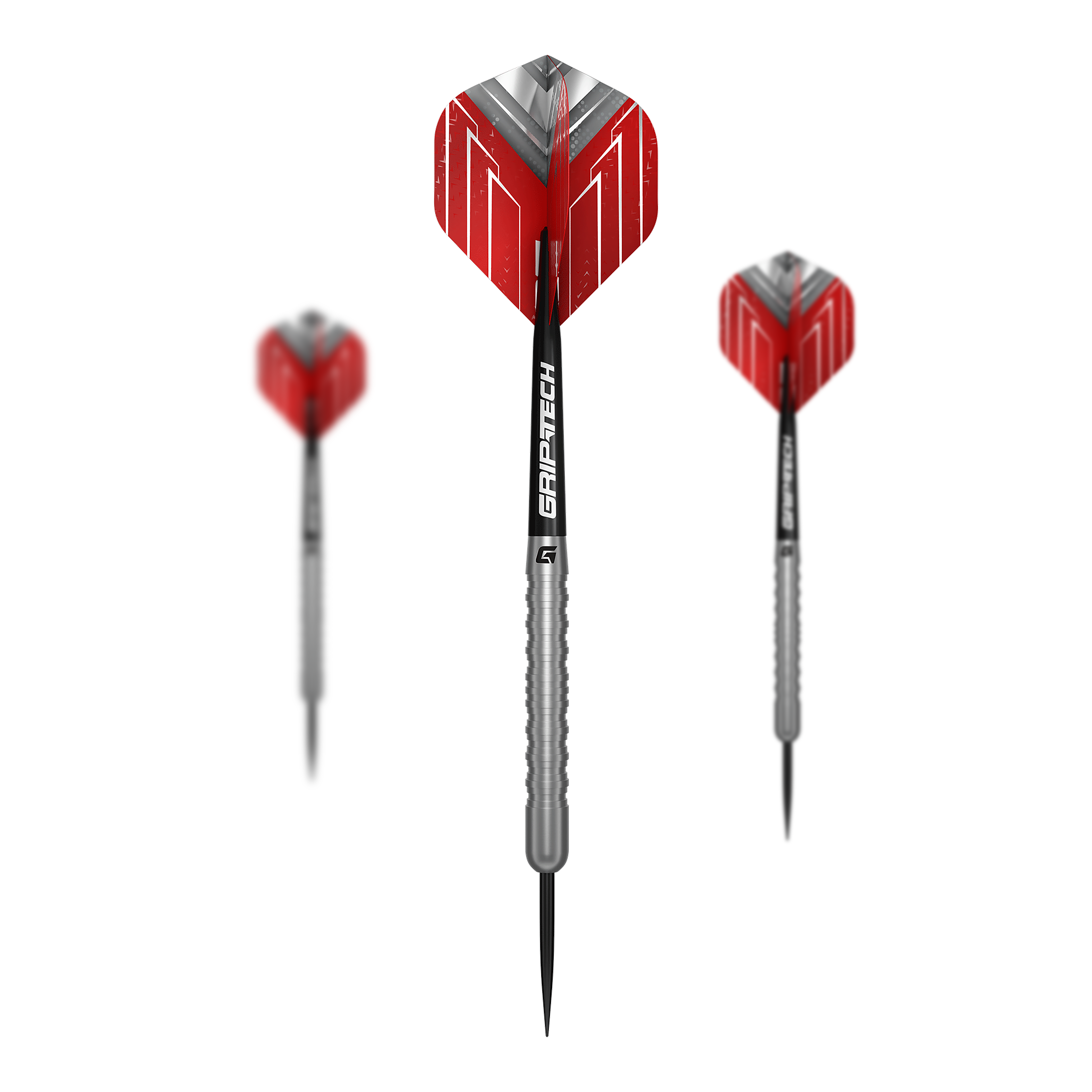 GOAT Podium Silver Steeldarts sind als kompletter Satz abgebildet. Alle enthaltenen Teile sind übersichtlich dargestellt.