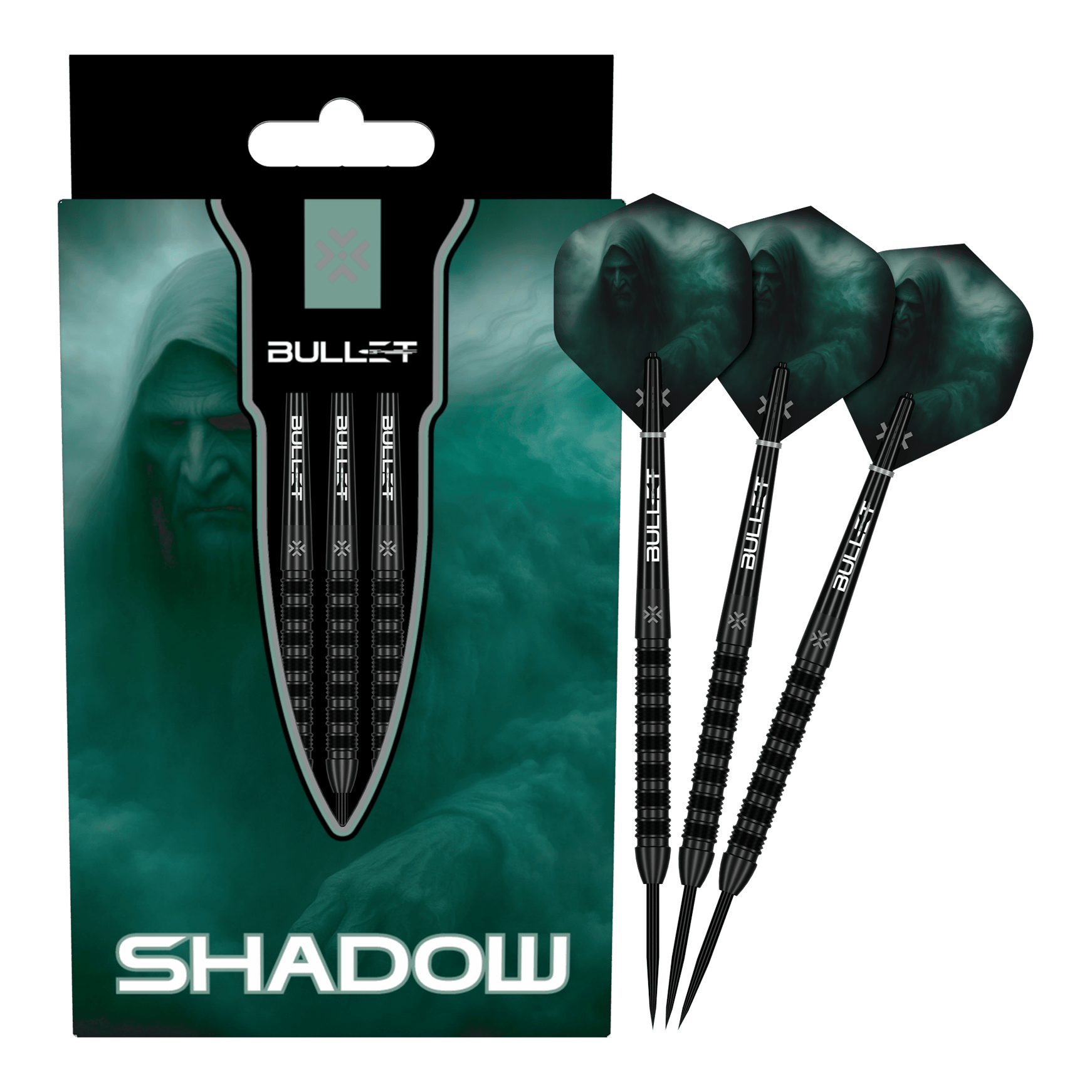 Stalowe lotki Bullet Shadow Das Bild zeigt die Bullet Shadow Steeldarts. Sie sind hochwertige Steeldarts mit einem modernen Design.