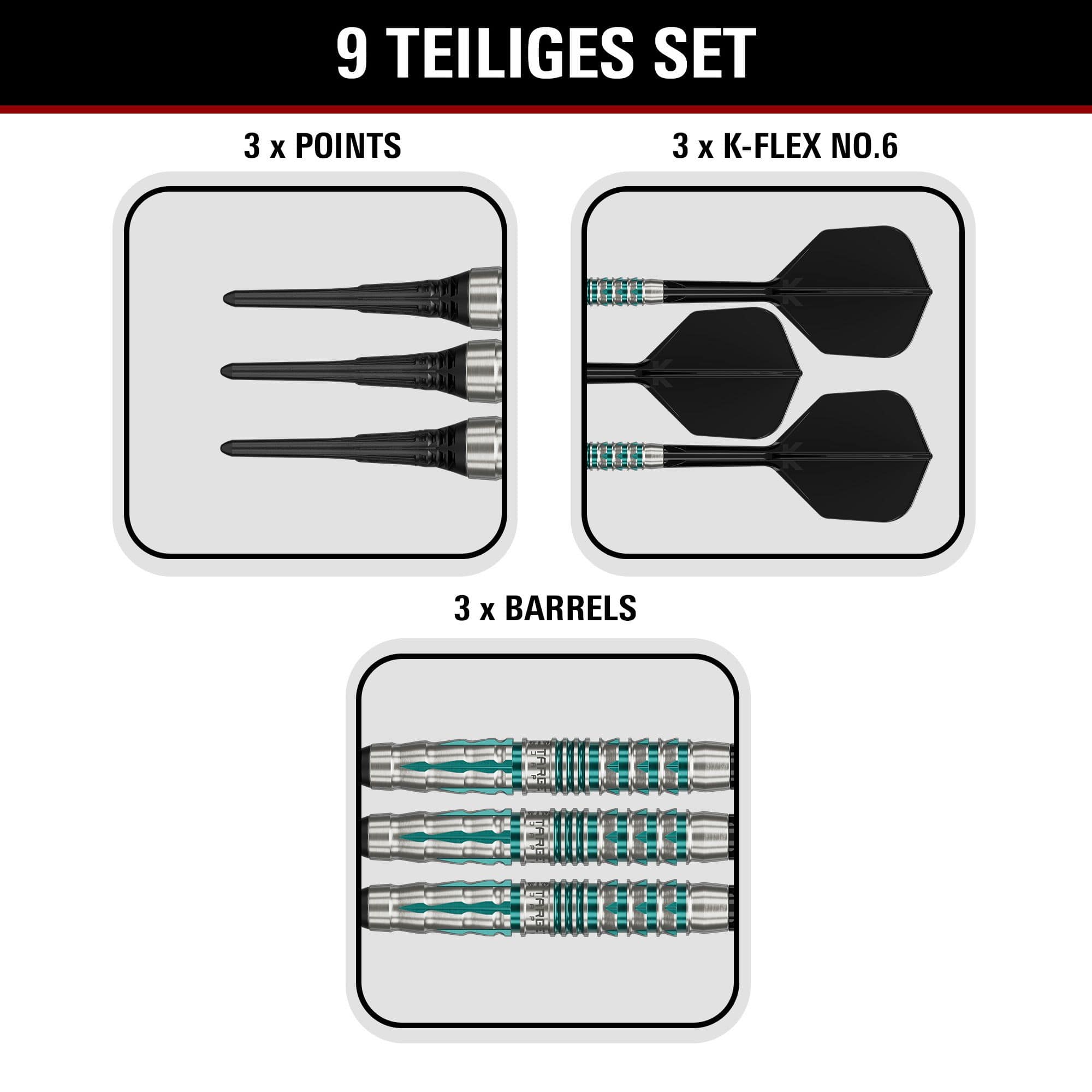 Target Black Marque Pierce Soft Darts - 18,5 g Hier sind die Target Black Marque Pierce Softdarts mit 18,5g abgebildet. Die Darts sind speziell für hohe Präzision und Stil entwickelt.