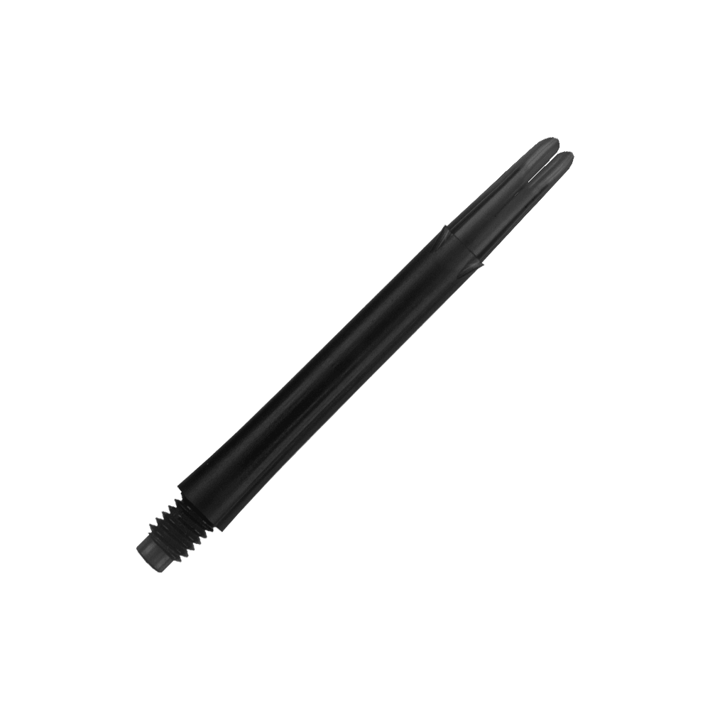L-L-Style-Shafts Locked Straight - Black Auf dem Bild ist ein schwarzer gerader Dart-Schaft zu sehen. Er hat eine Länge von 46 mm und ist ohne Kappen abgebildet.