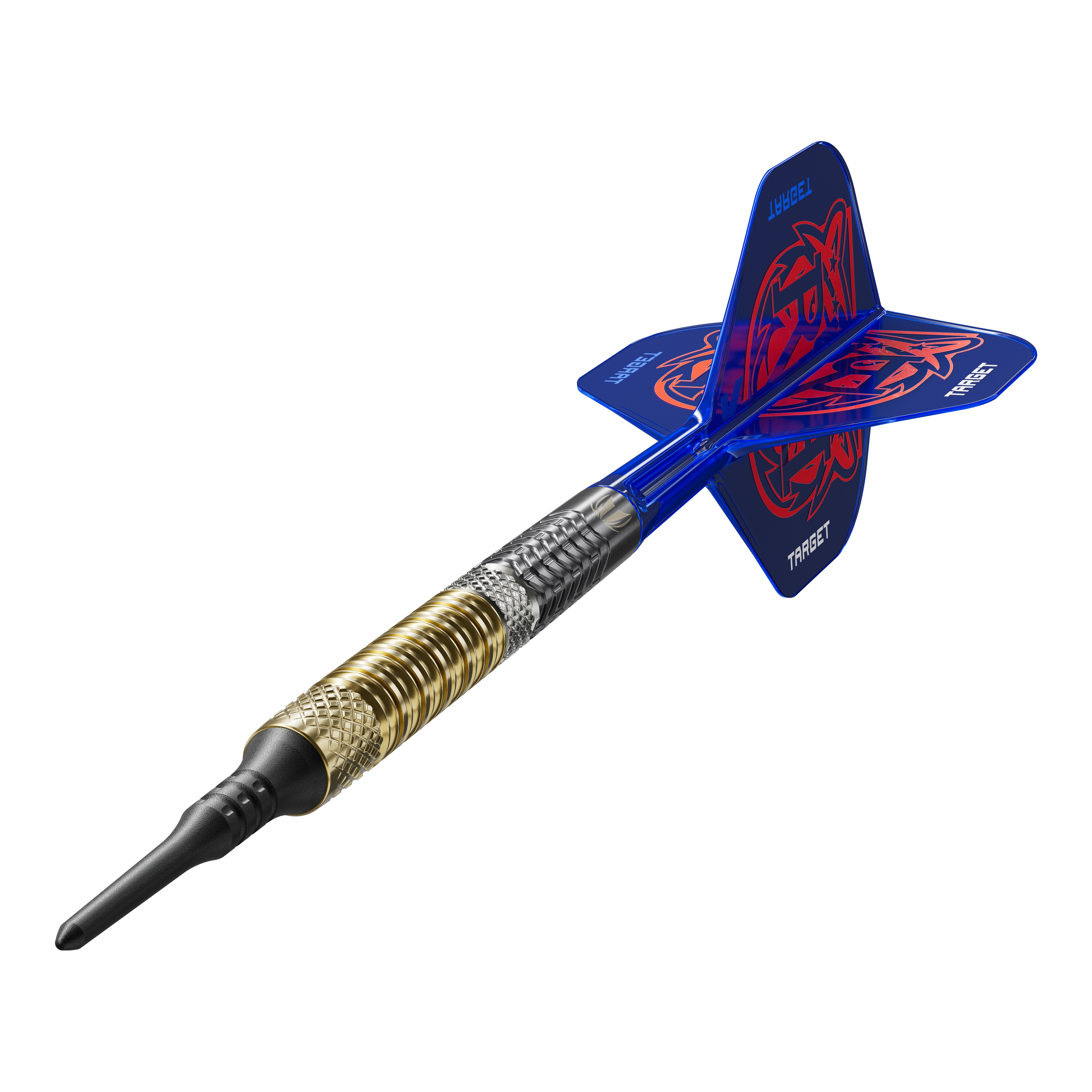 Das Bild zeigt die Target Raymond Van Barneveld GEN6 Softdarts aus einer anderen Perspektive. Die Details der Softdarts sind gut erkennbar.