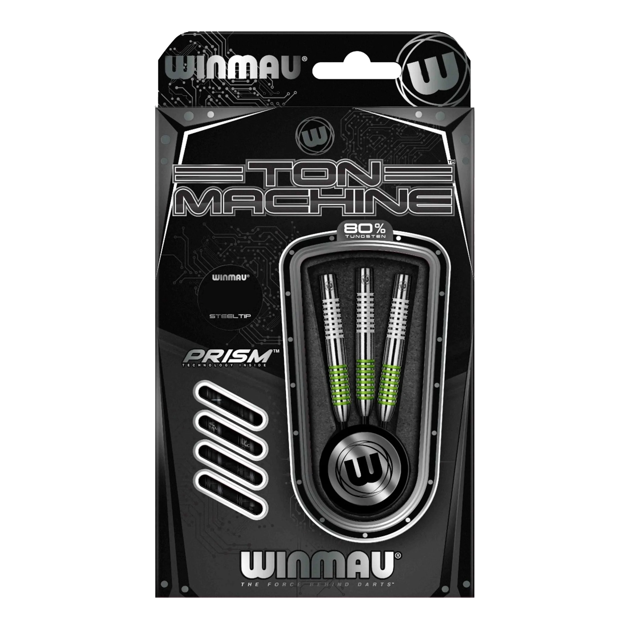 Stalowe lotki Winmau Ton Machine Die Abbildung zeigt die Winmau Ton Machine Steeldarts. Es handelt sich um hochwertige Dartpfeile für Steeldartspiele.