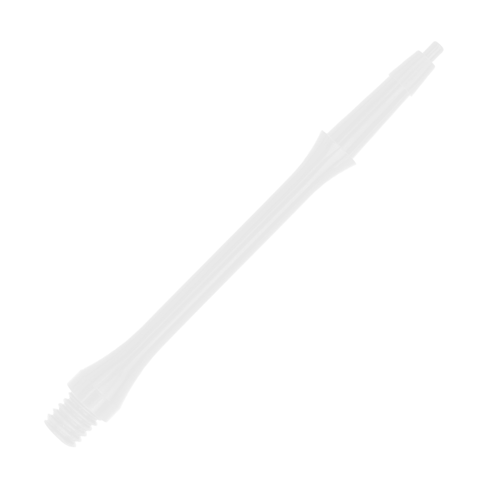 Das Bild zeigt einen weißen, schlanken Schaft für Darts der Marke Harrows Clic. Der Schaft ist aus Kunststoff und hat ein modernes, schlankes Design.