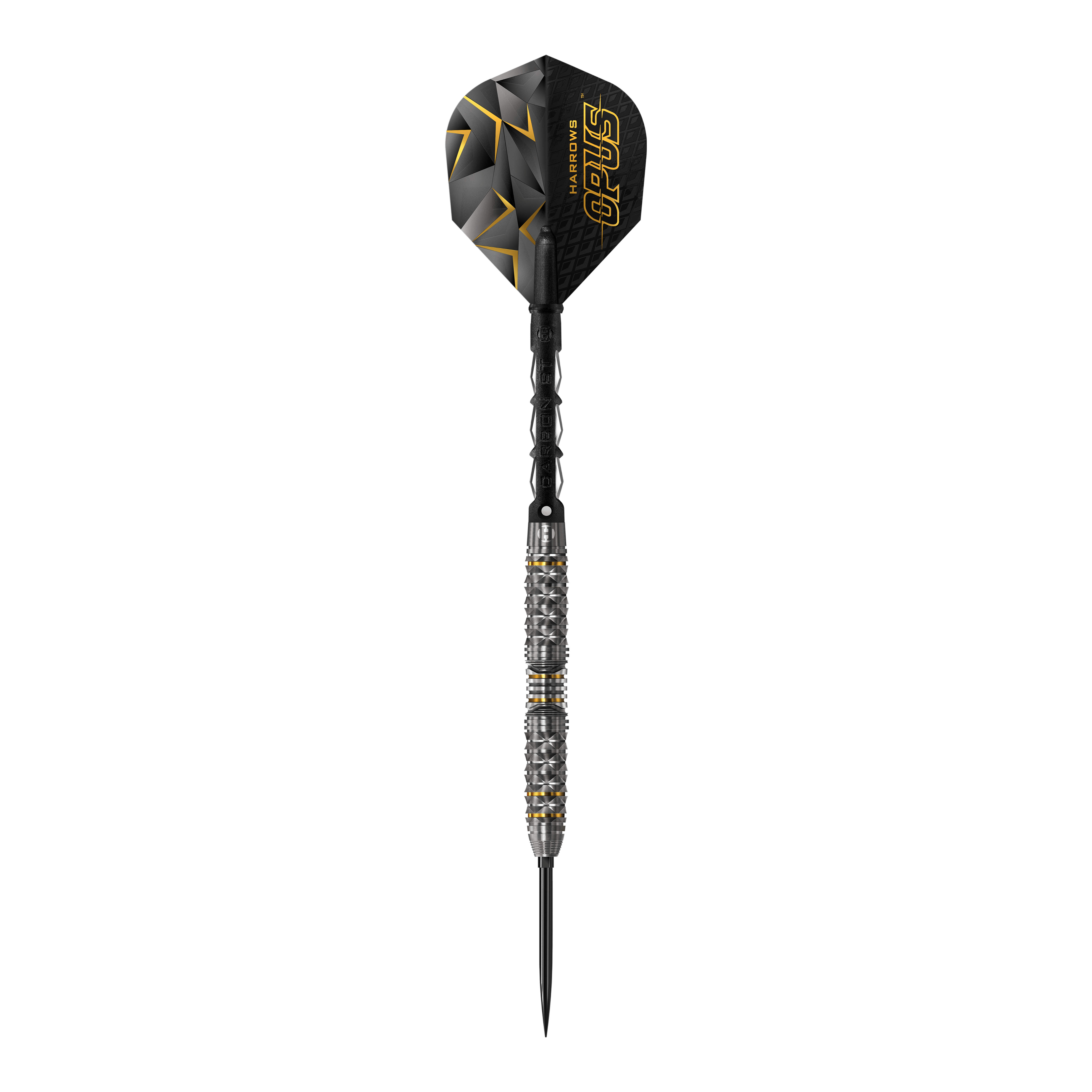 Stalowe lotki Harrow's Opus Quick Point Harrows Opus Quick Point Steeldarts - 23g. Das Bild zeigt Steeldarts mit einem Gewicht von 23 Gramm.