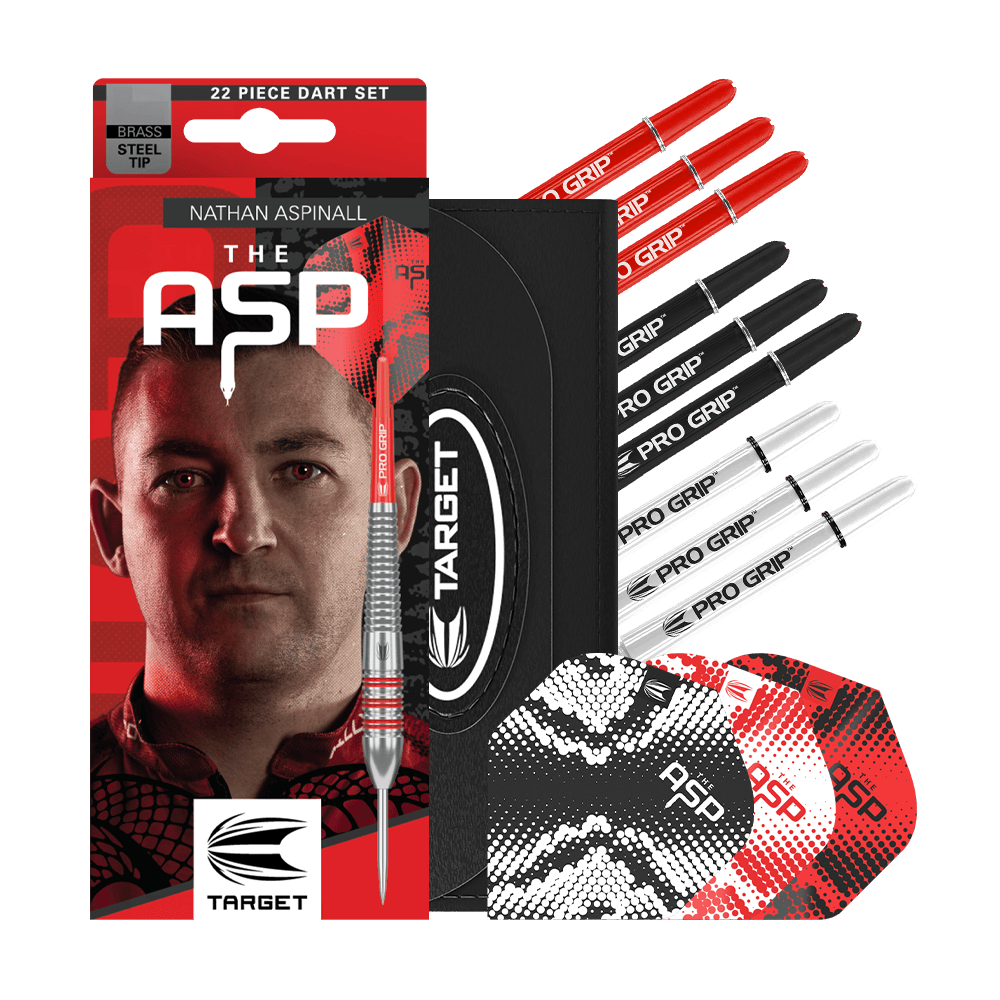 Lotki ze stali mosiężnej Nathan Aspinall Target - 22 g Zu sehen sind die Target Nathan Aspinall Brass Steeldarts mit 22 Gramm Gewicht. Diese Darts sind ideal für präzises Steeldart-Spiel.