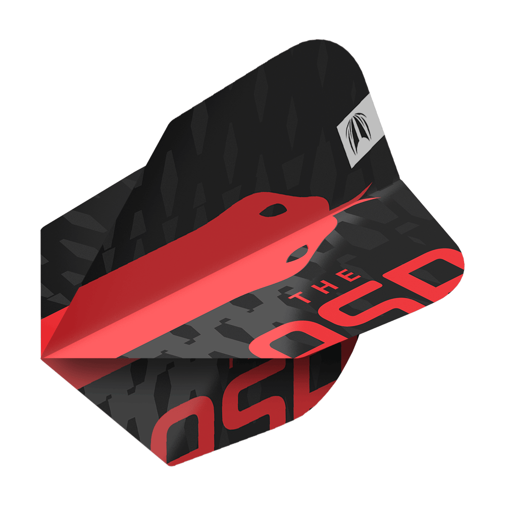 Target Pro Ultra Nathan Aspinall No6 Loty - 3 Zestawy Das Bild zeigt ein Dartflight aus der Serie "Target Pro Ultra Nathan Aspinall No6 Flights". Das Flight ist überwiegend schwarz mit einem roten Schlangendesign und roten Schriftzügen.