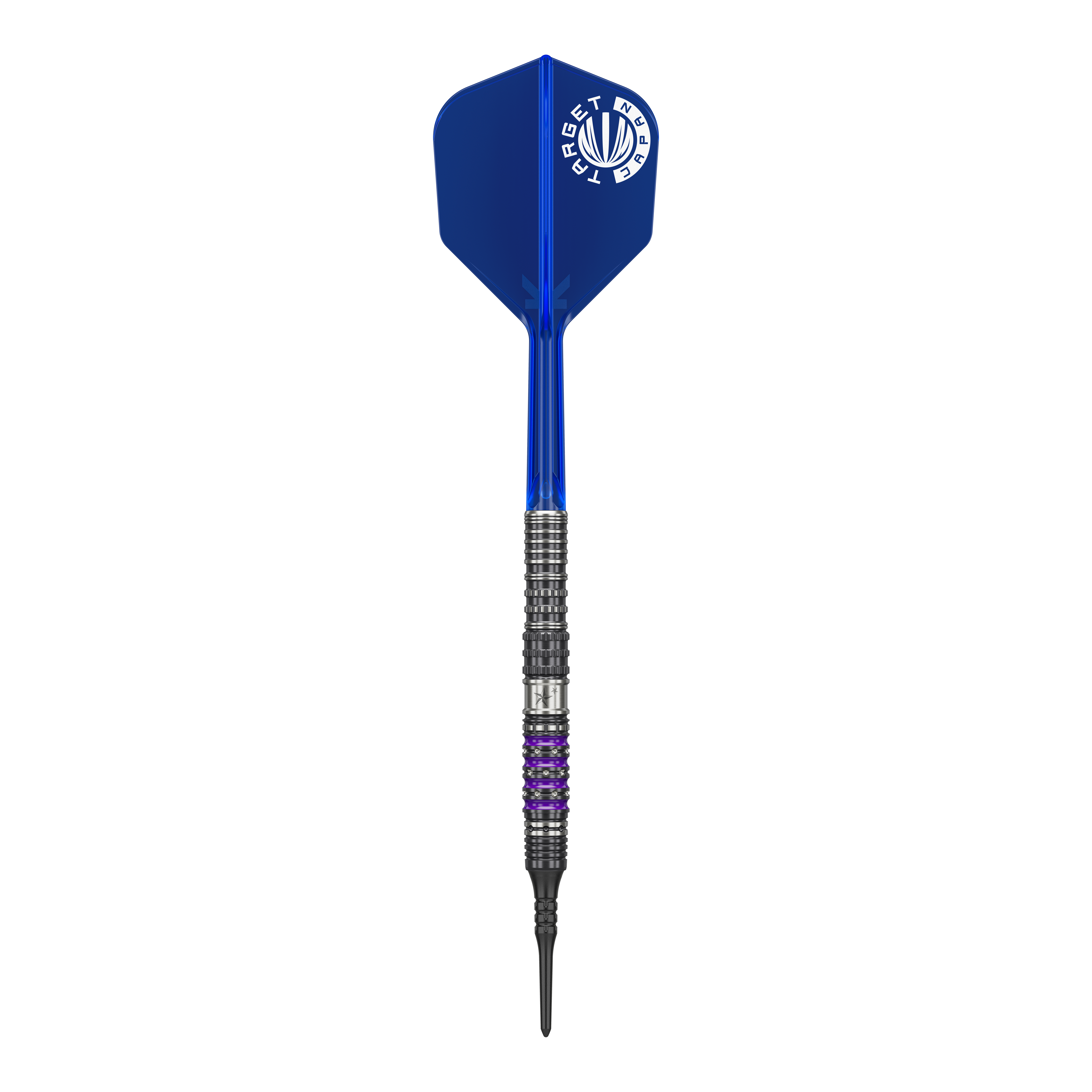 Lotki miękkie Target Japan Prime Series Sirius GEN4 – 21,5 g Auf dem Bild ist ein Softdart aus der Serie "Target Japan Prime Series Sirius GEN4" mit einem Gewicht von 21,5g zu sehen. Der Dart hat eine blaue Flight und einen schwarz-silbernen Schaft mit lila Akzenten.