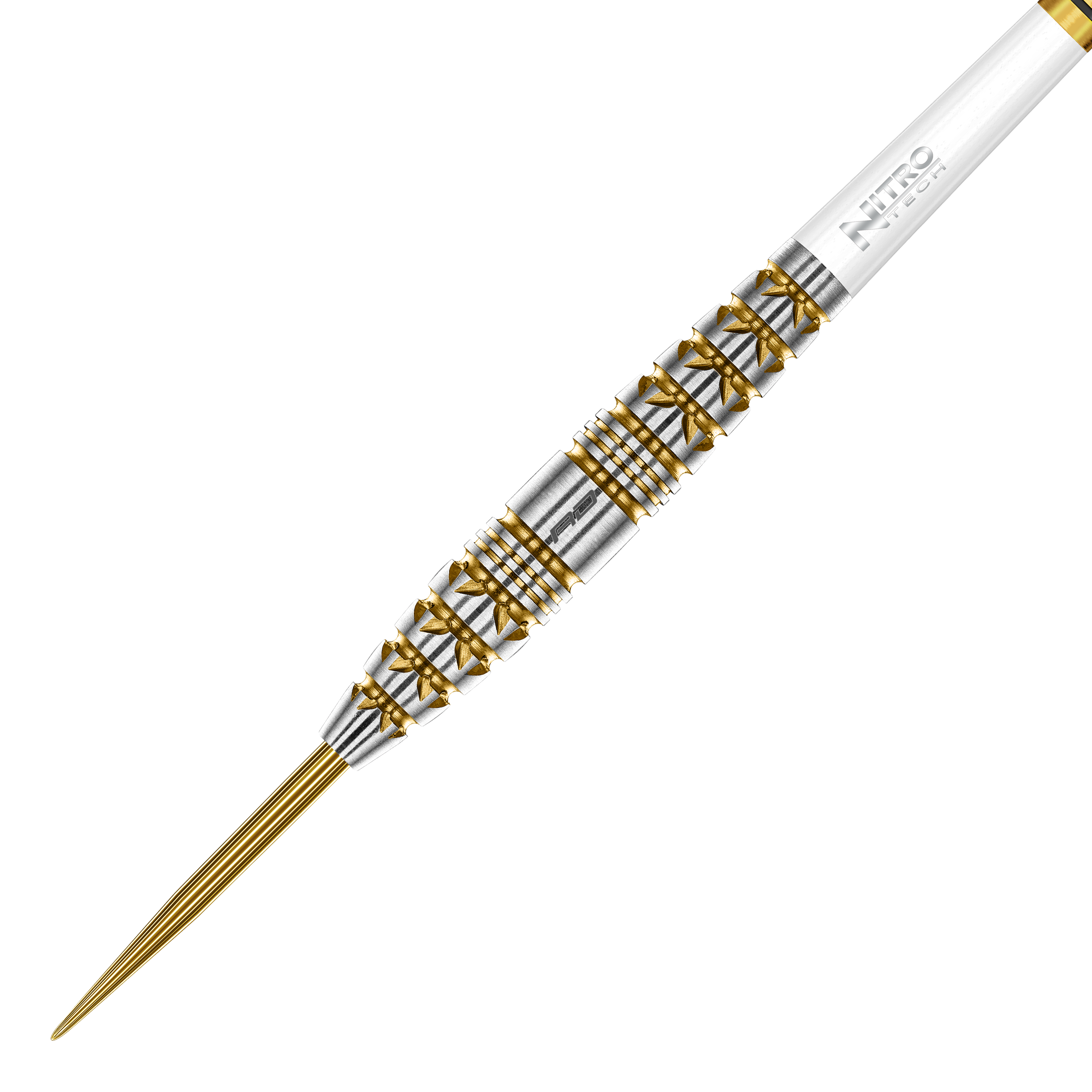 Rzutki stalowe Red Dragon Paradym Gold Torpedo Das Foto zeigt die Red Dragon Paradym Gold Torpedo Steeldarts aus einer anderen Perspektive. Die Darts zeichnen sich durch ein elegantes, goldenes Design aus.