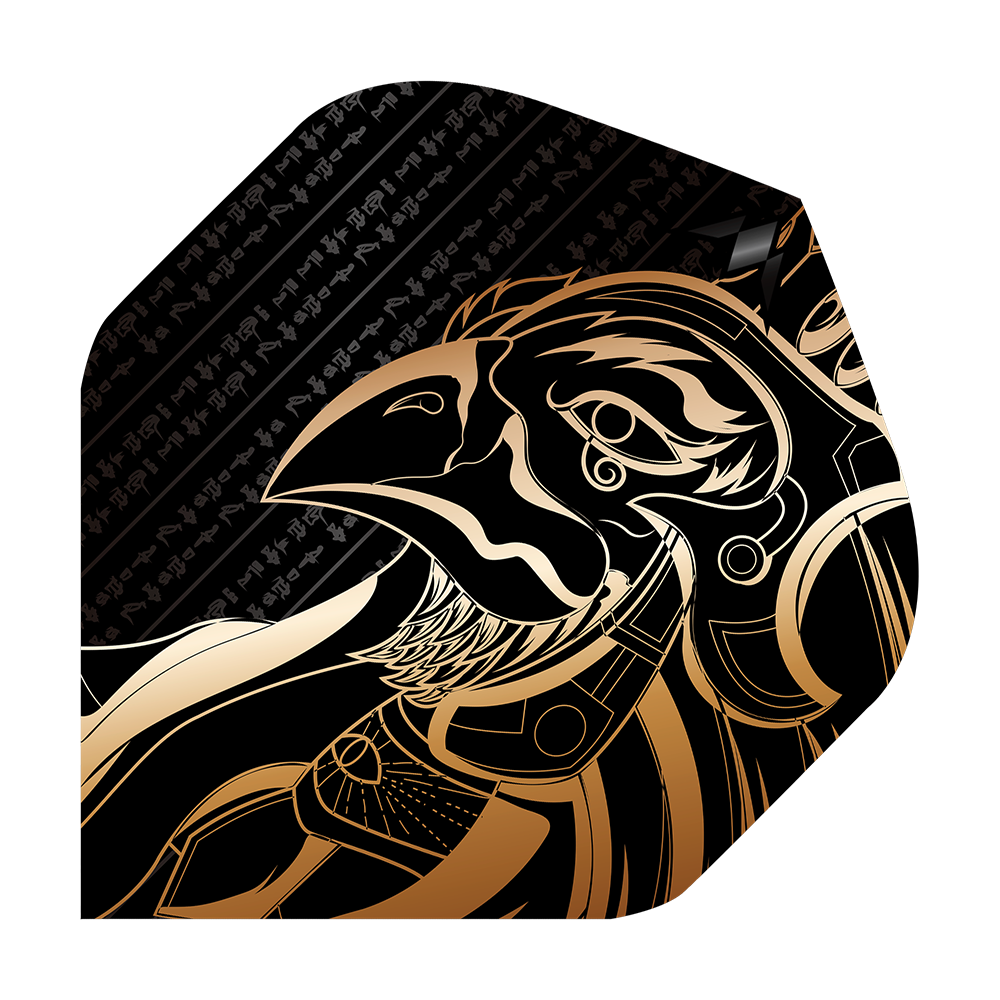 Misja Solo Horus nr 2 Standardowe loty Das Bild zeigt das Produkt "Mission Solo Horus No2 Standard Flights" mit einem gold-schwarzen Design. Darauf ist ein stilisierter Horus-Kopf im ägyptischen Stil abgebildet.