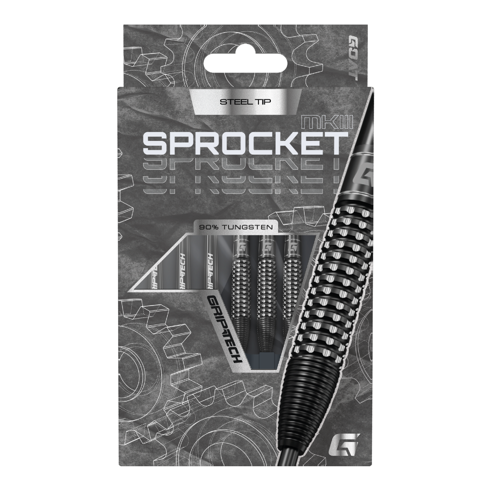 Stalowe lotki GOAT Sprocket MKIII Bomb Das Produkt GOAT Sprocket MKIII Bomb Steeldarts wird präsentiert. Der Steeldartpfeil ist in Nahaufnahme dargestellt.