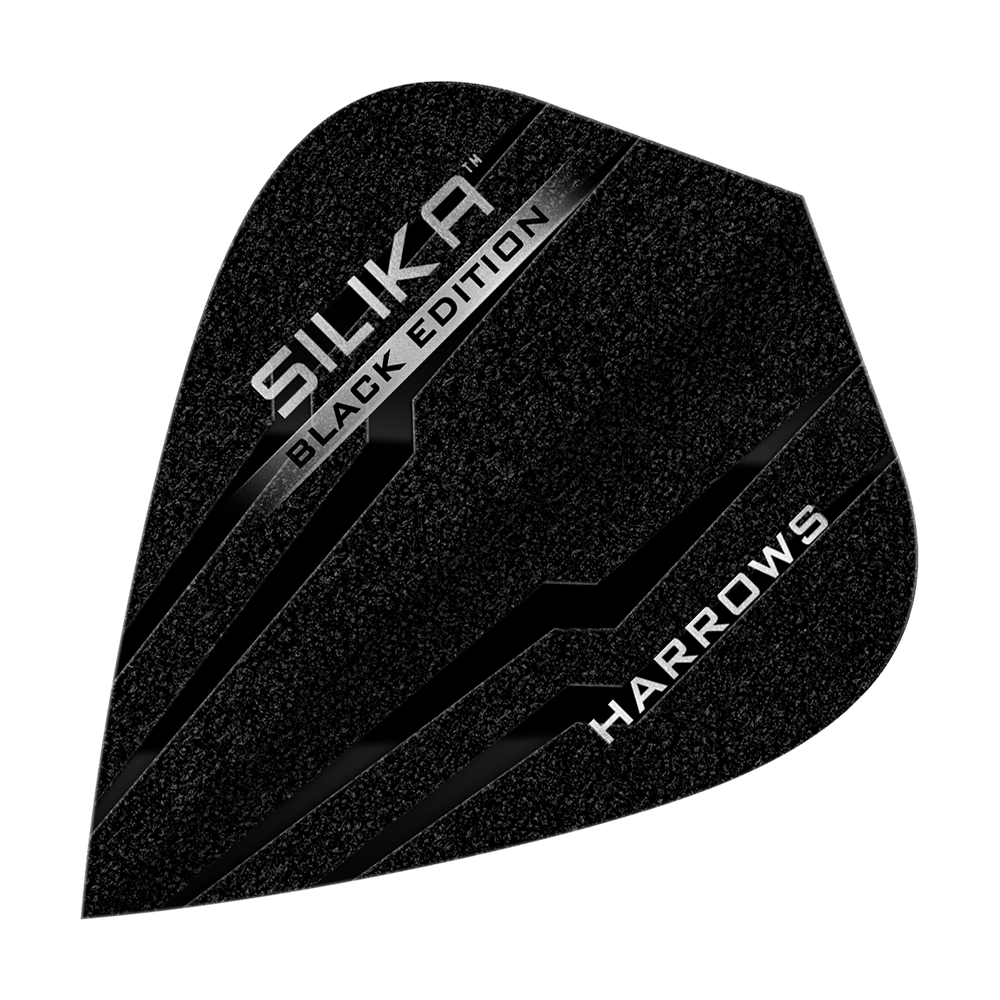 Lotki latawcowe Harrows Silika Black Edition Das Bild zeigt ein Harrows Silika Black-Edition Kite Flight in schwarzem Design. Auf der Oberfläche stehen die Wörter "Silika Black Edition" und "Harrows" in silberner Schrift.