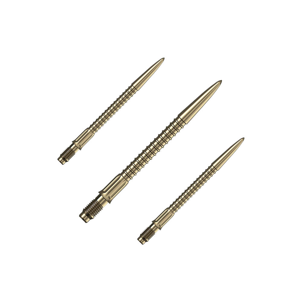 Mission R2.5 Rapid Point GV1 – groty do lotek – złote Ein Set goldener Dartspitzen ist auf dem Bild zu sehen. Das Set ist für Dartpfeile gedacht.