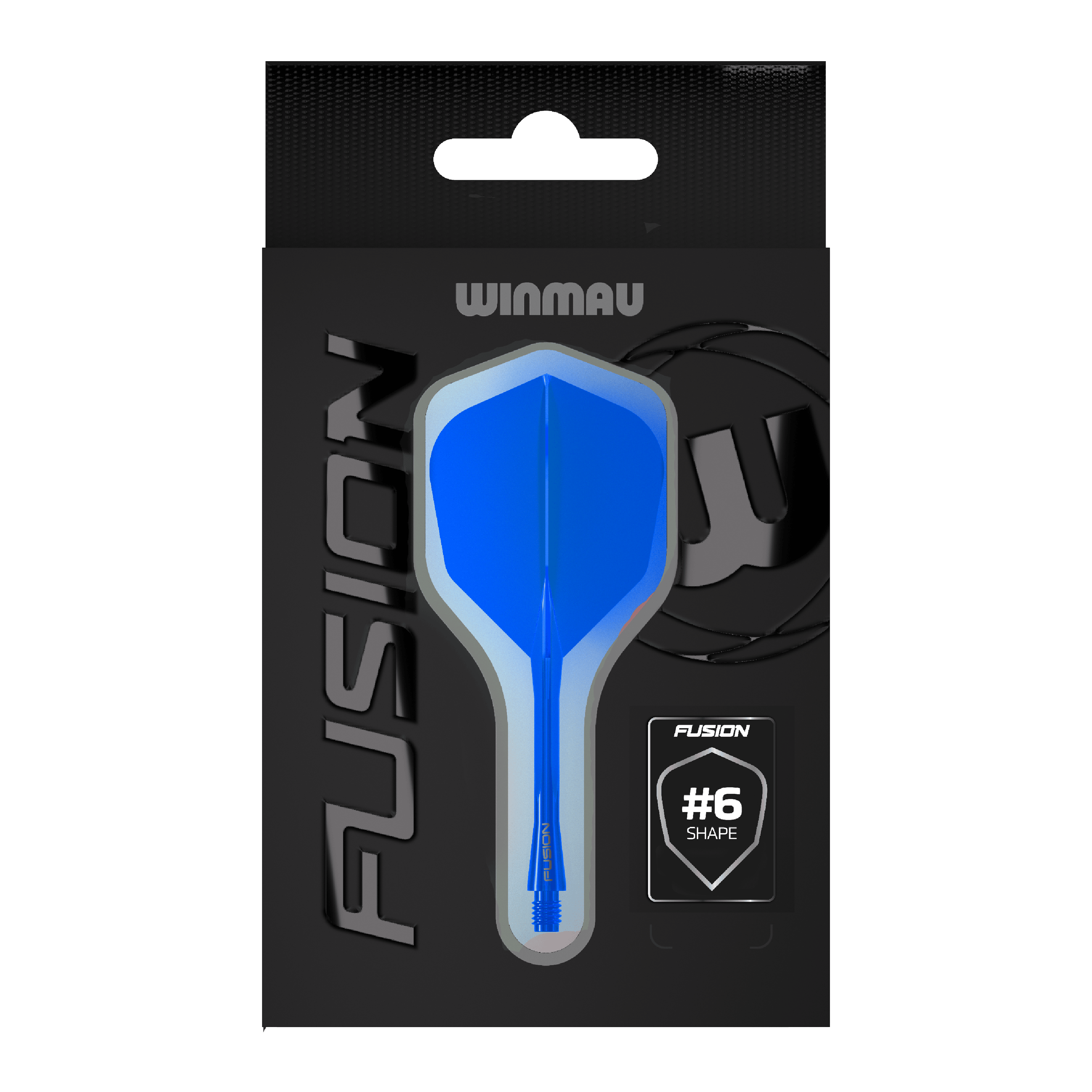 Winmau Fusion Flight Shaft System nr 6 niebieski Auf dem Bild befindet sich das Winmau Fusion Flight-Shaft-System No6 in Blau. Dieses Accessoire wird für das Dartspiel verwendet.