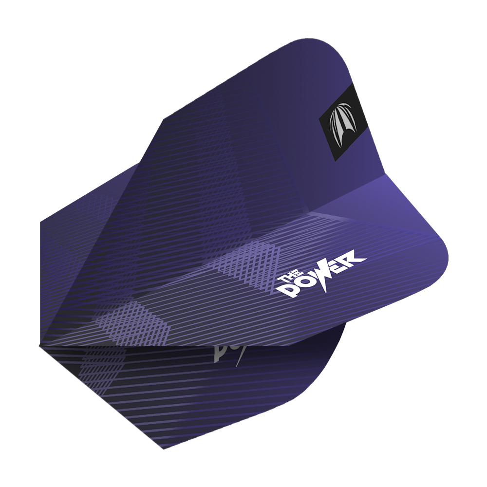 Lotki Target Pro Ultra Phil Taylor Power GEN10 Ten-X - 3 zestawy Das Bild zeigt ein Set von lila Dart-Flights mit dem Aufdruck "The Power". Es handelt sich um die Target Pro Ultra Phil Taylor Power GEN10 Ten-X Flights.